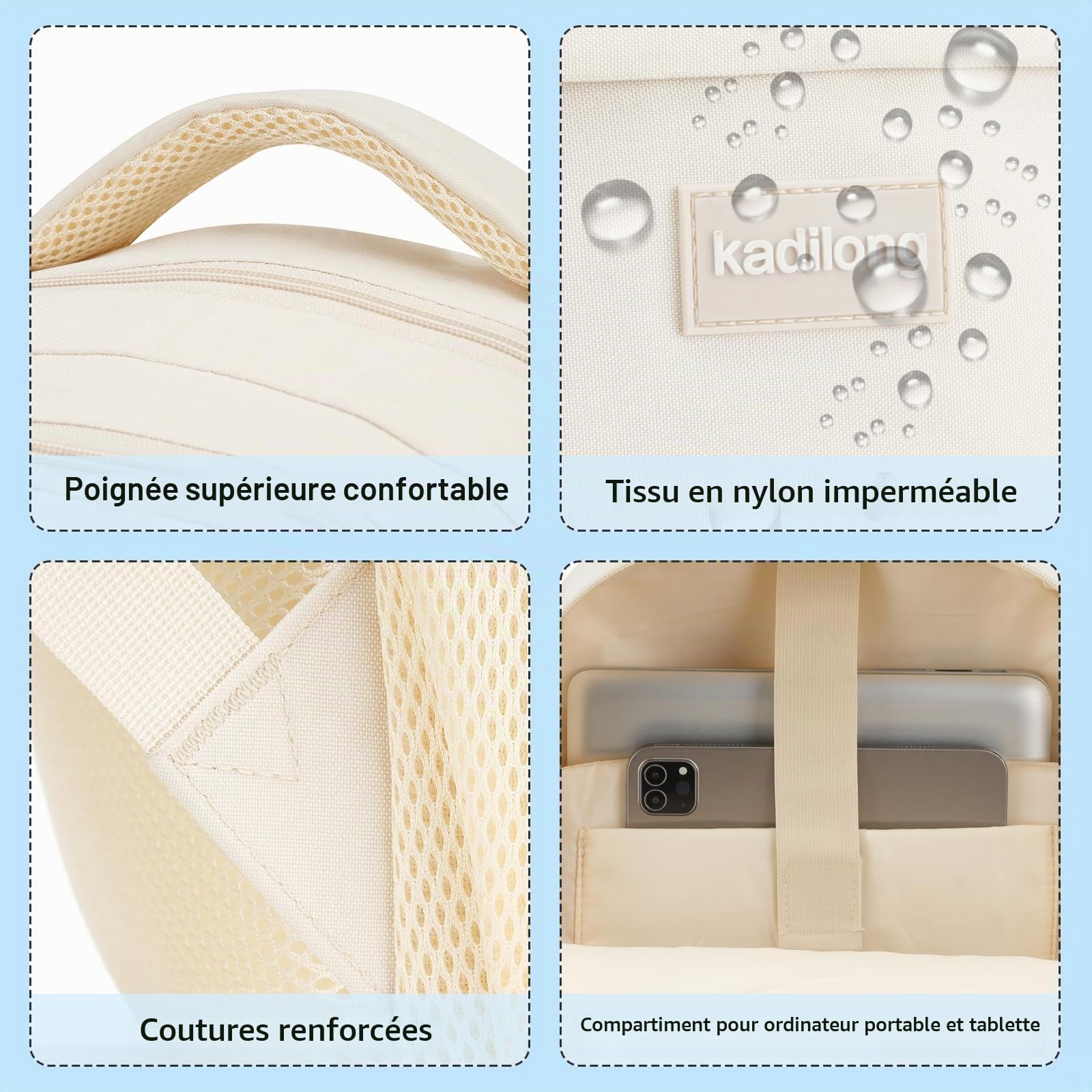 kadilong Sac École pour Fille College Lycée Scolaire Cartable Sac Université,Sac à Dos Ordinateur Portable Femme 15.6 Pouces pour Loisir Voyage Affaires