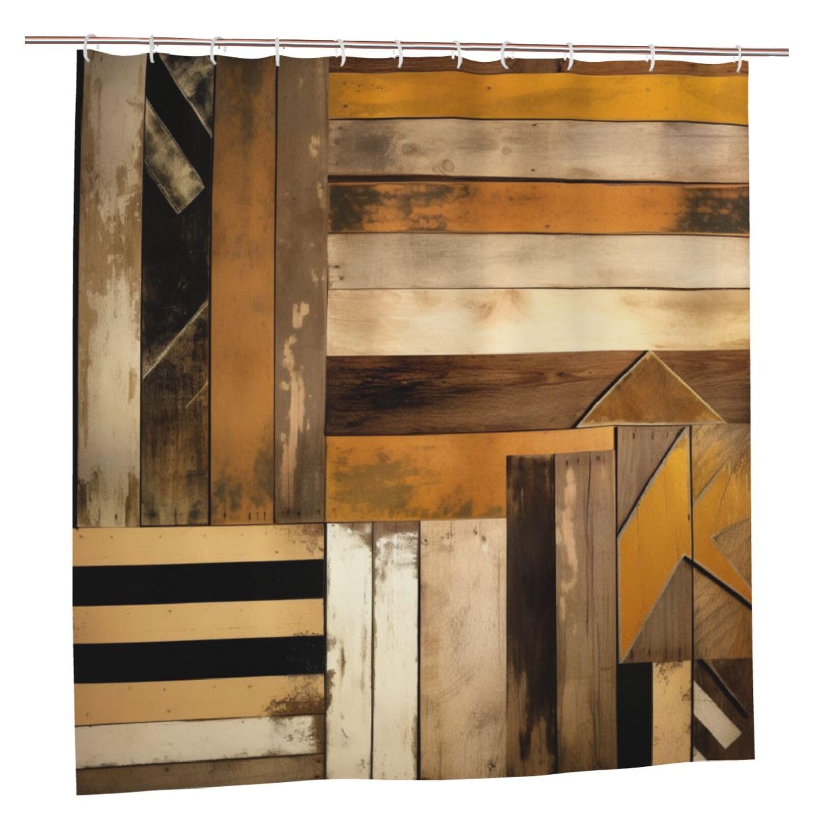 BWWHCCTI Rustic Wooden Printed Shower Curtain With 12 Plastic Hooks Opaque Quick Drying Waterproof Shower Curtains Sets For Bathroom 183x183 CM