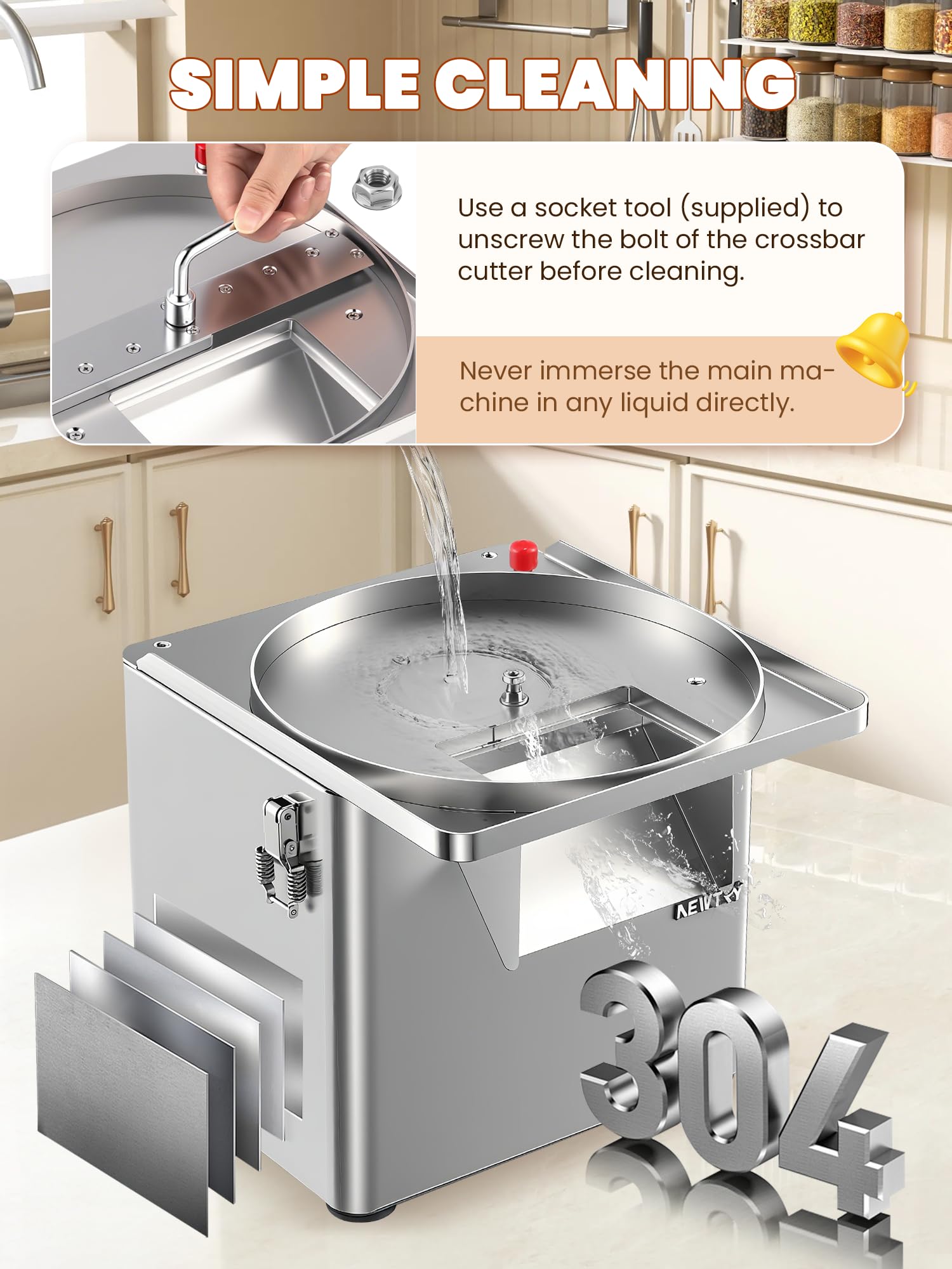 NEWTRY 4-en-1 Commercial Machine à Couper Légumes Électrique - Machine de Cuisine Inoxydable 250W, Ciseleur en Dés pour Dés, Râpage, Coupe et Lanières, 200kg/h