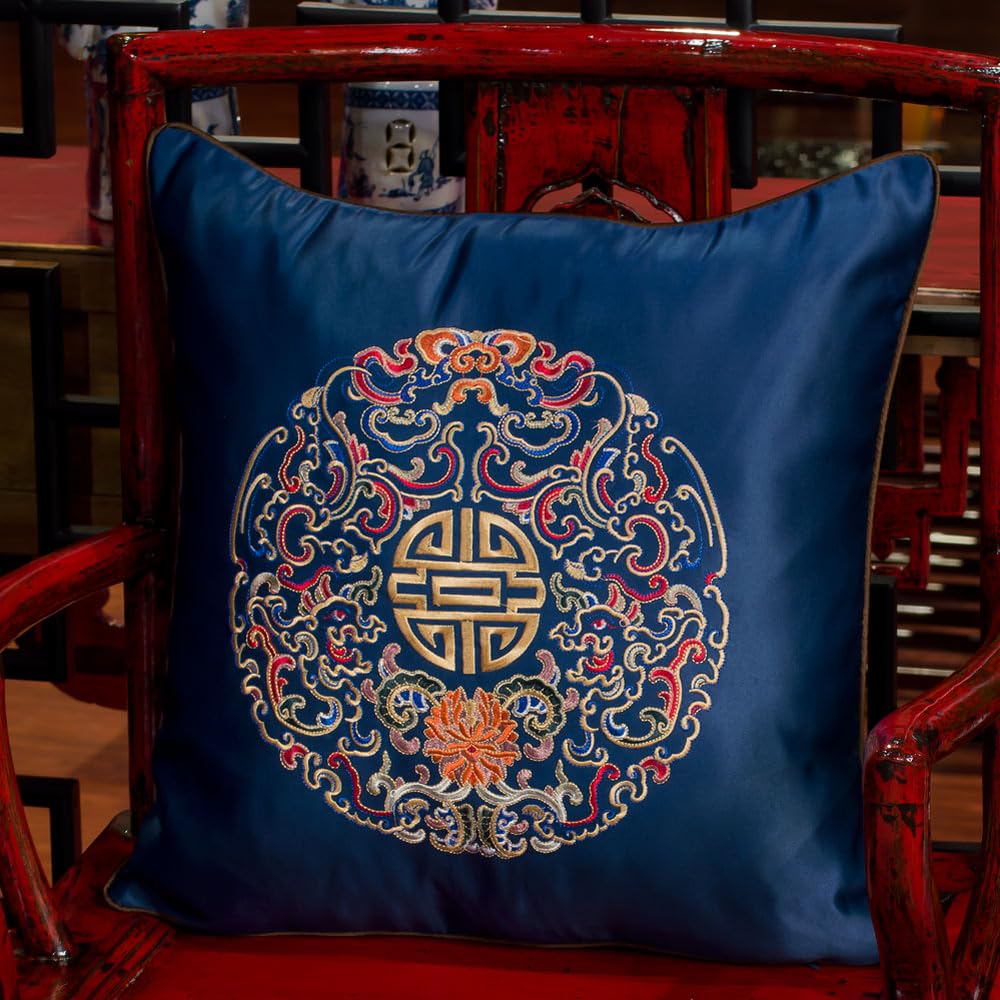 Almohada Decorativa De Seda Sintética Azul: Longevidad Bordada Estilo Asiático (China Furniture)