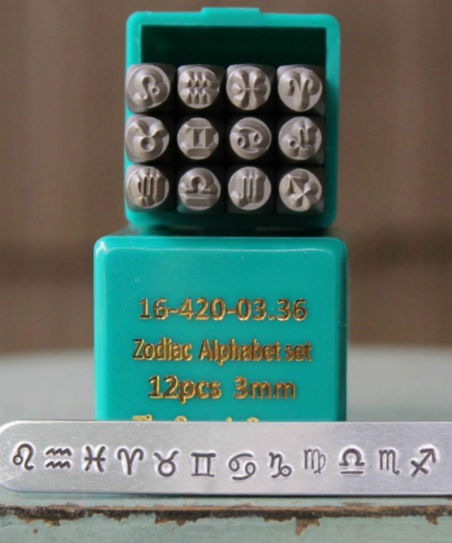 Supply Guy 3mm Zodiac 12 Piece Metal Punch Design Stamp Set CH-ZODIAC3mm