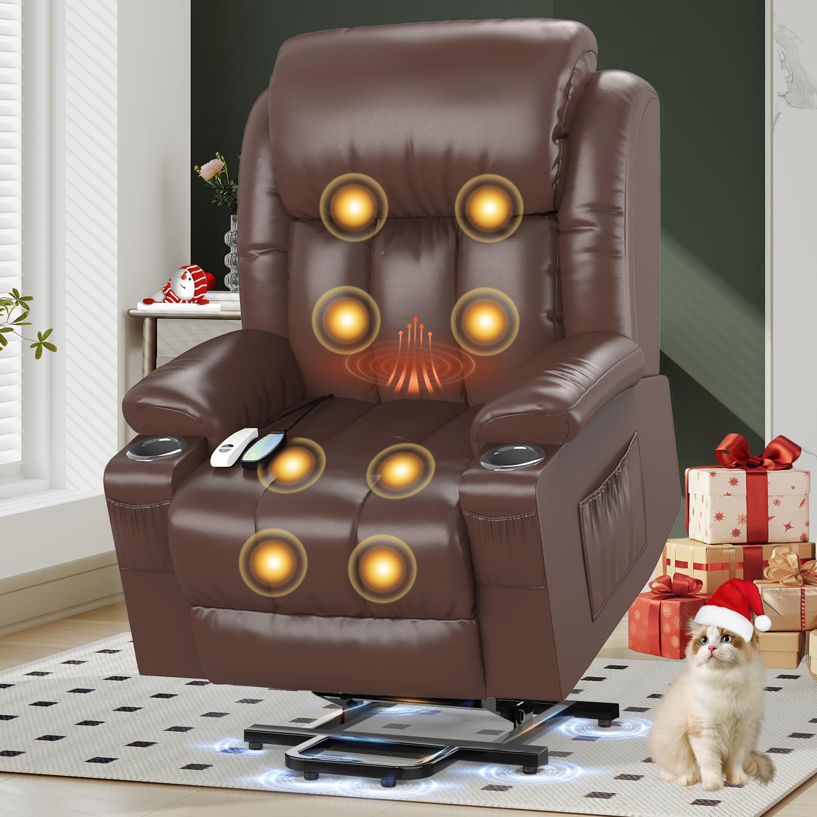 YONISEE Sillon Relax Reclinable 150º Sillón Masaje Con Calefacción, Función Auto-Ayuda (Levanta Personas), Puerto USB+Tipo C, Portavasos Bolsillos Laterales Sillones Reclinables Electricos Butaca Sofa