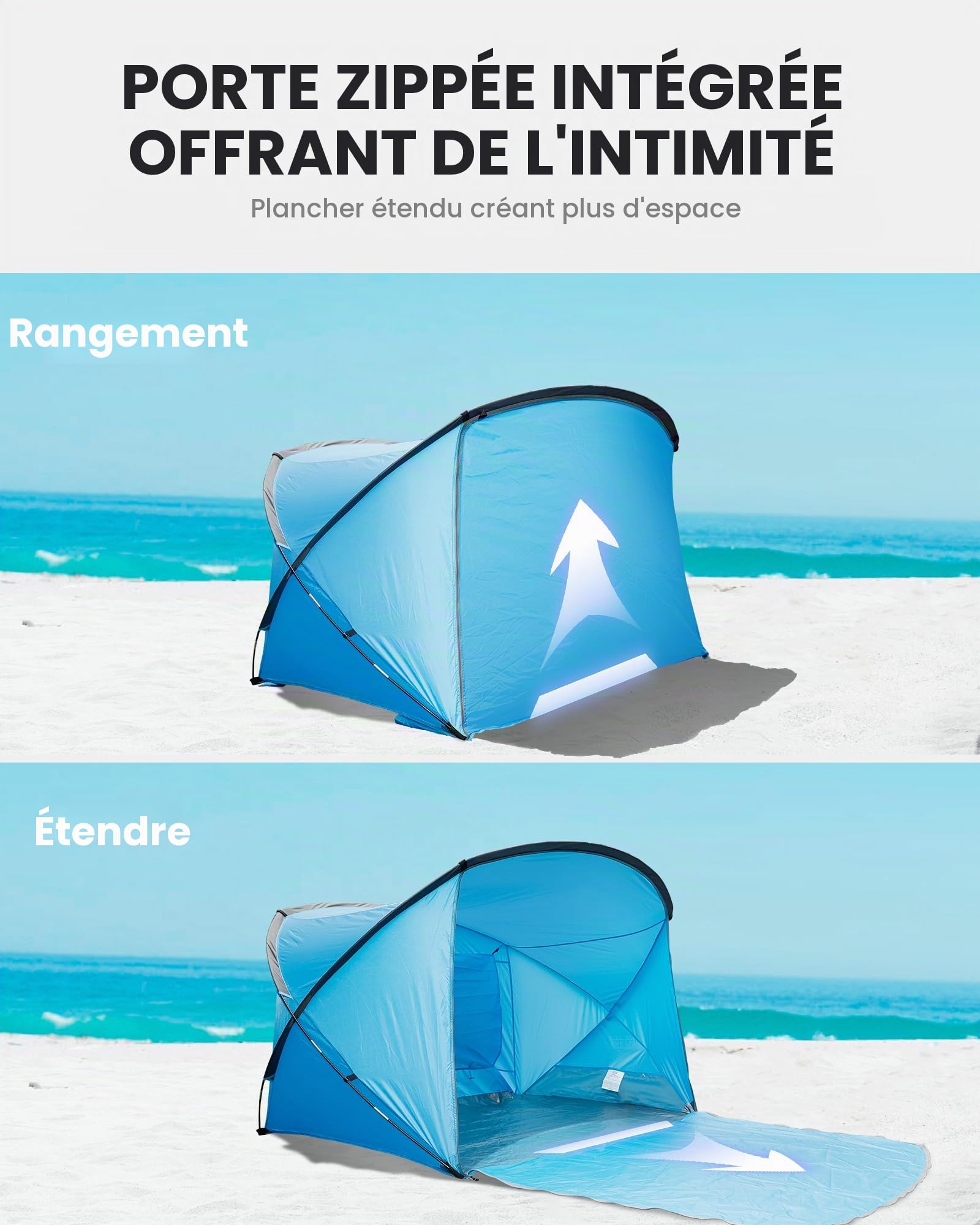 OutdoorMaster Tente de Plage pour 3 à 4 Personnes – Installation Facile et Portable – Pare-Soleil de Plage avec Protection UV UPF 50+ – Fenêtre de Toit Amovible – Taille familiale