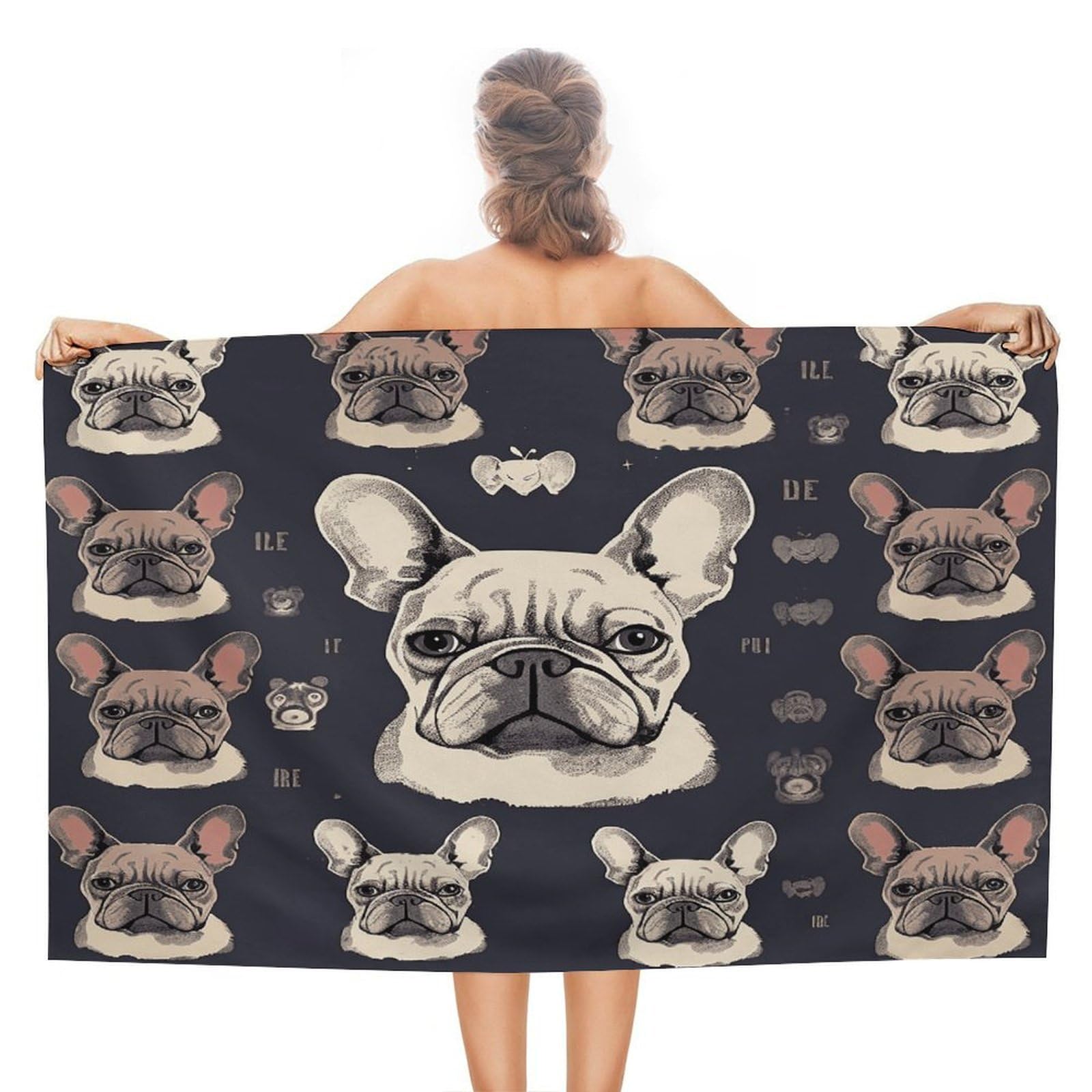 VstaDank I Love French Bulldog Bath Towel Stylish Double-Faced Pile Travel Towel Soft Absorbent Beach Towel for Pool Swim Sports Camping Adults Gift 51X31 Inch