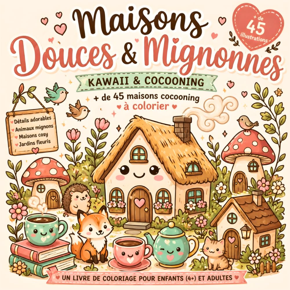 Maisons Douces & Mignonnes : Kawaii & Cocooning - Livre de coloriage pour enfants, ados et adultes: Plus de 45 illustrations de maisons adorables, ... la détente et le plaisir de toute la famille