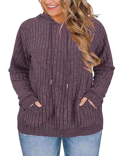 Womens-Plus-Size-Hoodies-Sweatshirts Casual Long Sleeve Pullover Sweaters Dressy Knit Tops with
