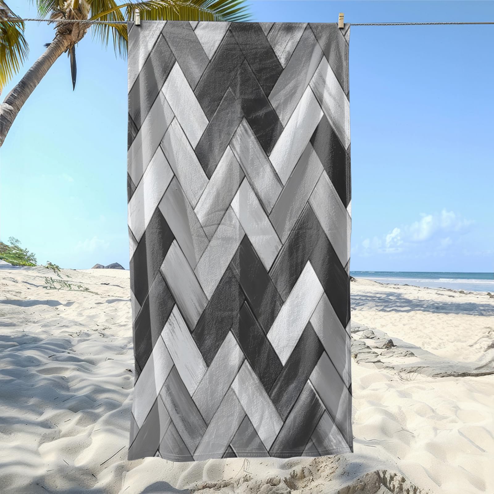 Serviette de Plage Géométrie Gris Foncé Drap de Plage Anti Sable Portable Serviette de Bain XXL Piscine Toilette Sport Microfibre Ultraléger Towel Absorbant Séchage Rapide 200x220cm