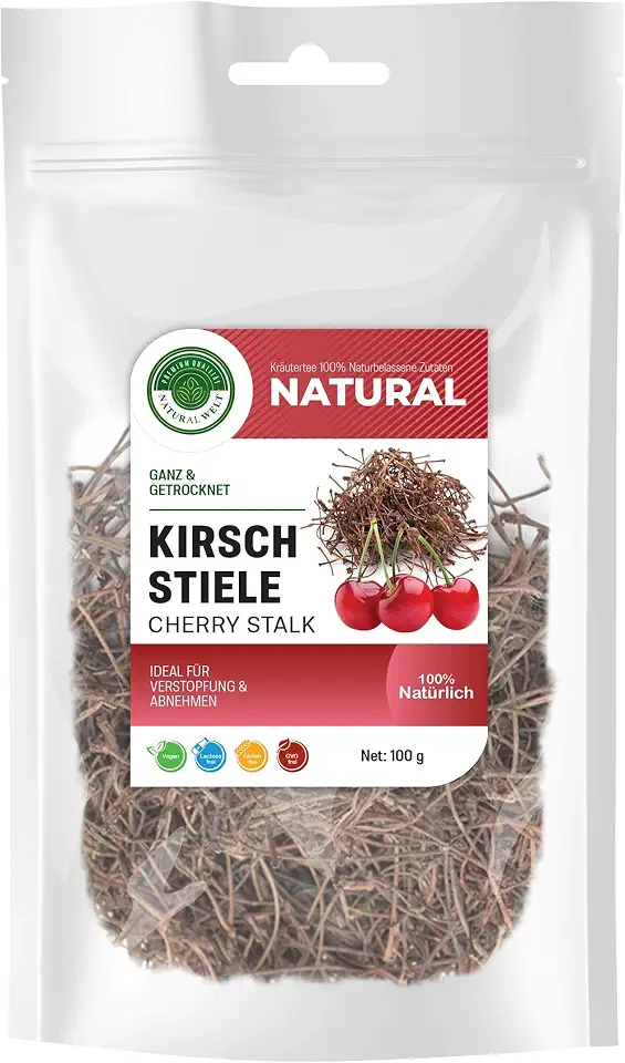 Kirschen bei Verstopfungen, Gelenkschmerzen und Harnwegsinfektionen 1 Natural Welt Kirschstiele Tee ganz und getrocknet 100 g I Kirschstiele-tee I ohne Zusatzstoffe I Premium Qualität