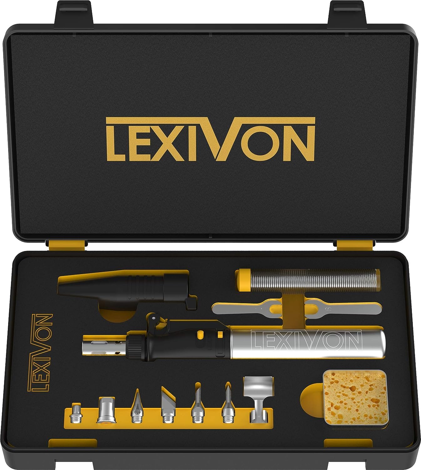 LEXIVON Saldatore a Butano Set di 7 Punte Senza Fili Autoaccensione Fiamma Regolabile Portatile LX-770
