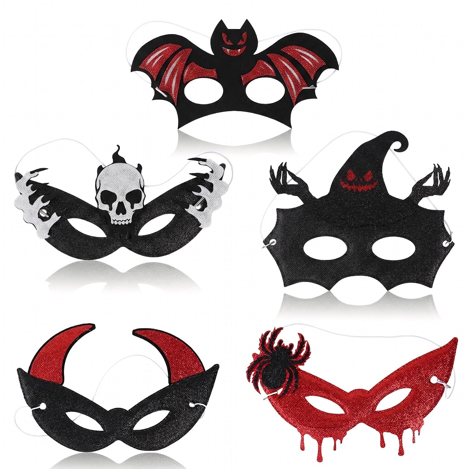 Halloween Masquerade Masks 5 Styles,Bat Skull Devil Horns Spider Eye Mask