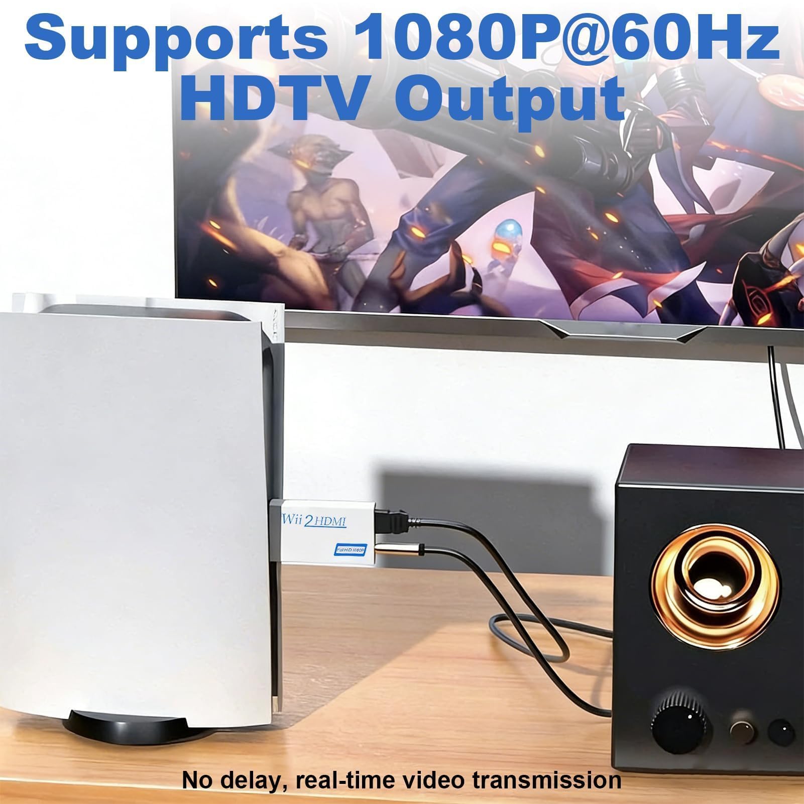 Adaptateur WII to HDMI 1080P/720P Full HD, WII Adaptateur HDMI Convertisseur avec Sortie Audio 3,5 mm avec Câble 1,5 M, pour TV Modernes Moniteur Projecteur, Plug and Play, Blanc - 4