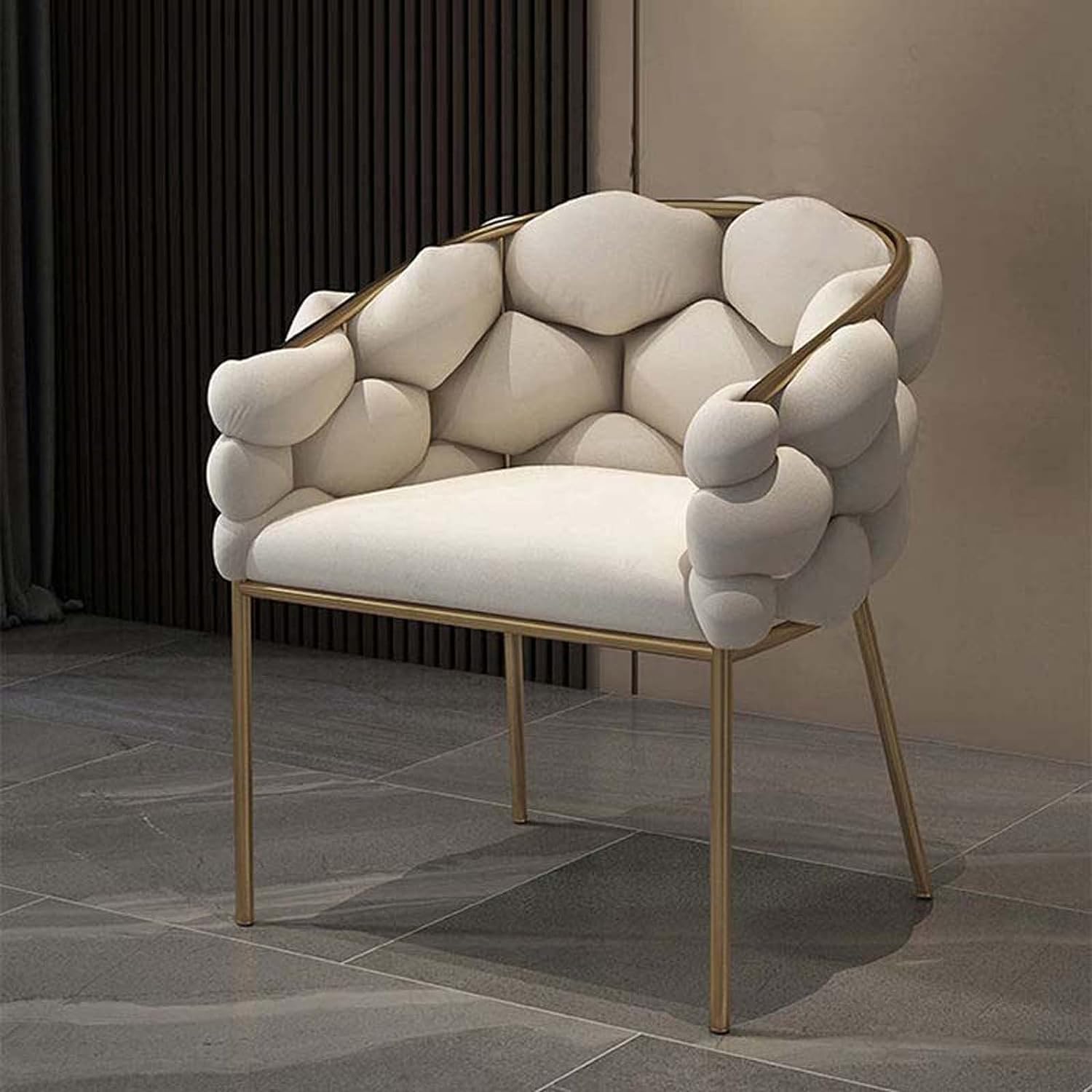 POLTRONA IN VELLUTO PER SOGGIORNO O SALA DA PRANZO, SEDIA IN VELLUTO LUSSUOSA GAMBE IN ORO (Bianco puro)