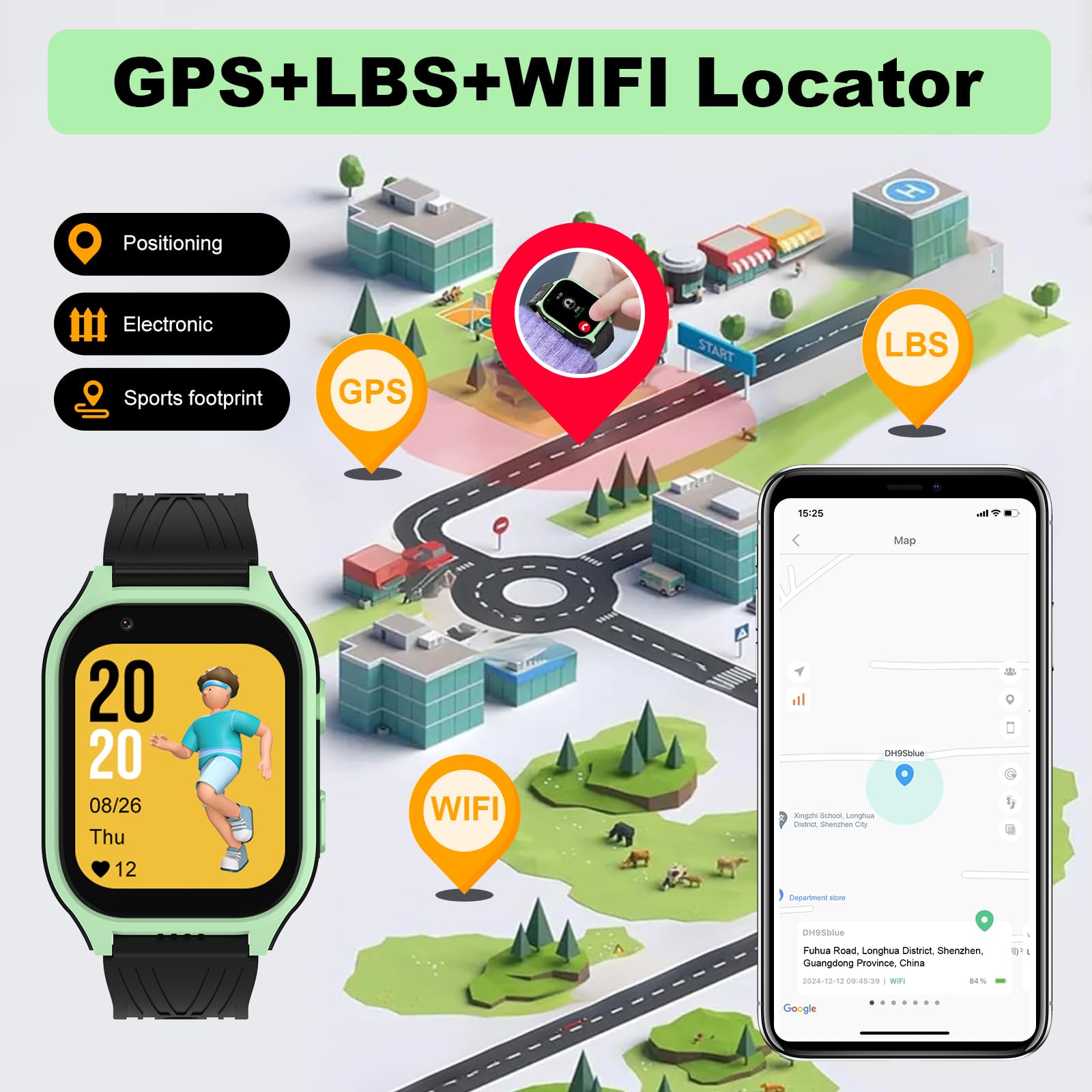 Reloj inteligente 4G seguro para niños con rastreador GPS Whatsapp de 1.8 pulgadas, pantalla táctil grande, WiFi, llamadas, chat de video por voz, SOS, Bluetooth, alarma, podómetro, música, reloj