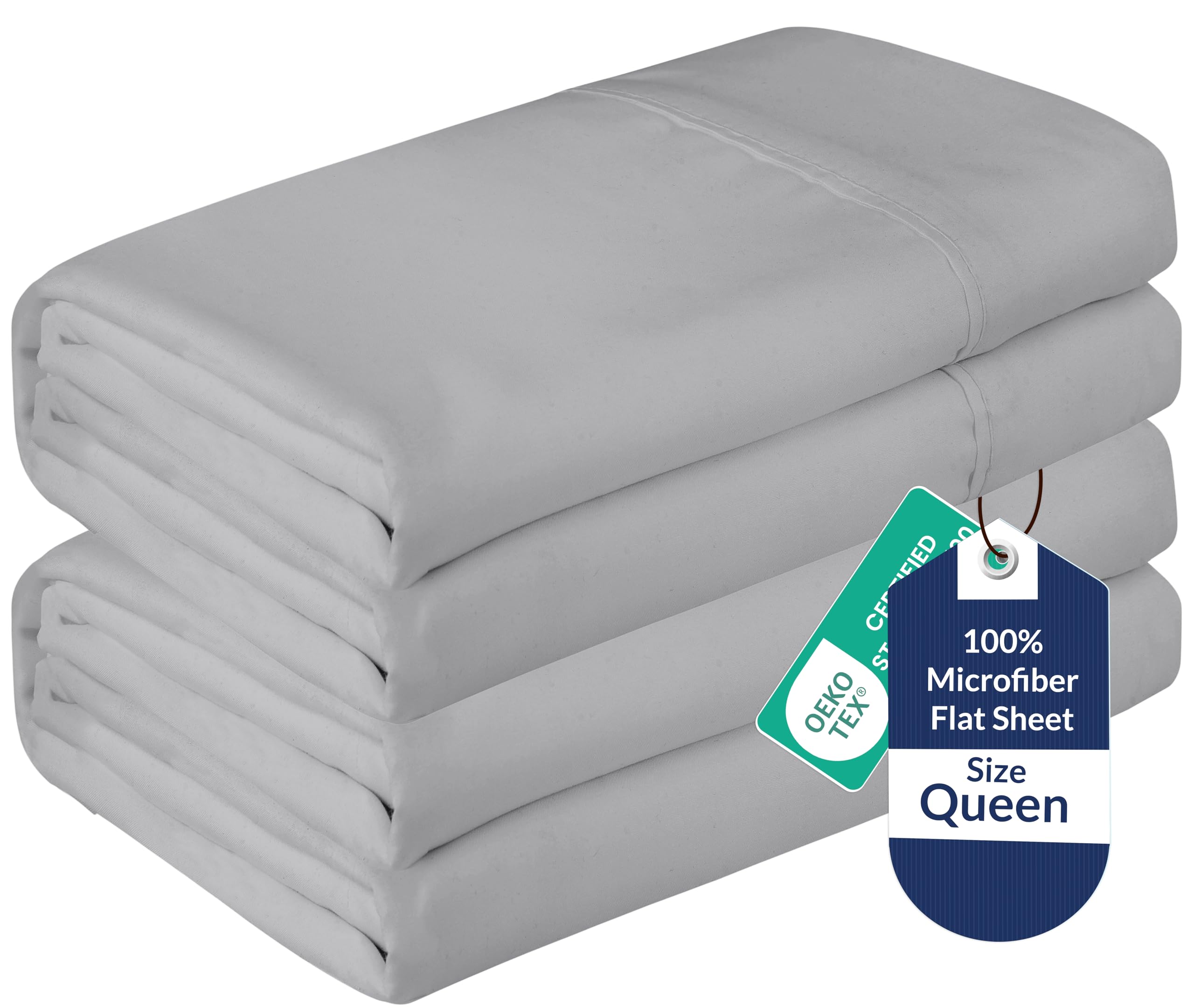 Royale Linens 2 Pack Bulk Flat Sheet Set - Top Sheets - Soft 1800 Microfiber - Wrinkle &amp; Stain Resistant - for Hotel, Massage Table, Hospital, Dorm - Queen Flat Sheet Sold Separately (Queen, Silver)