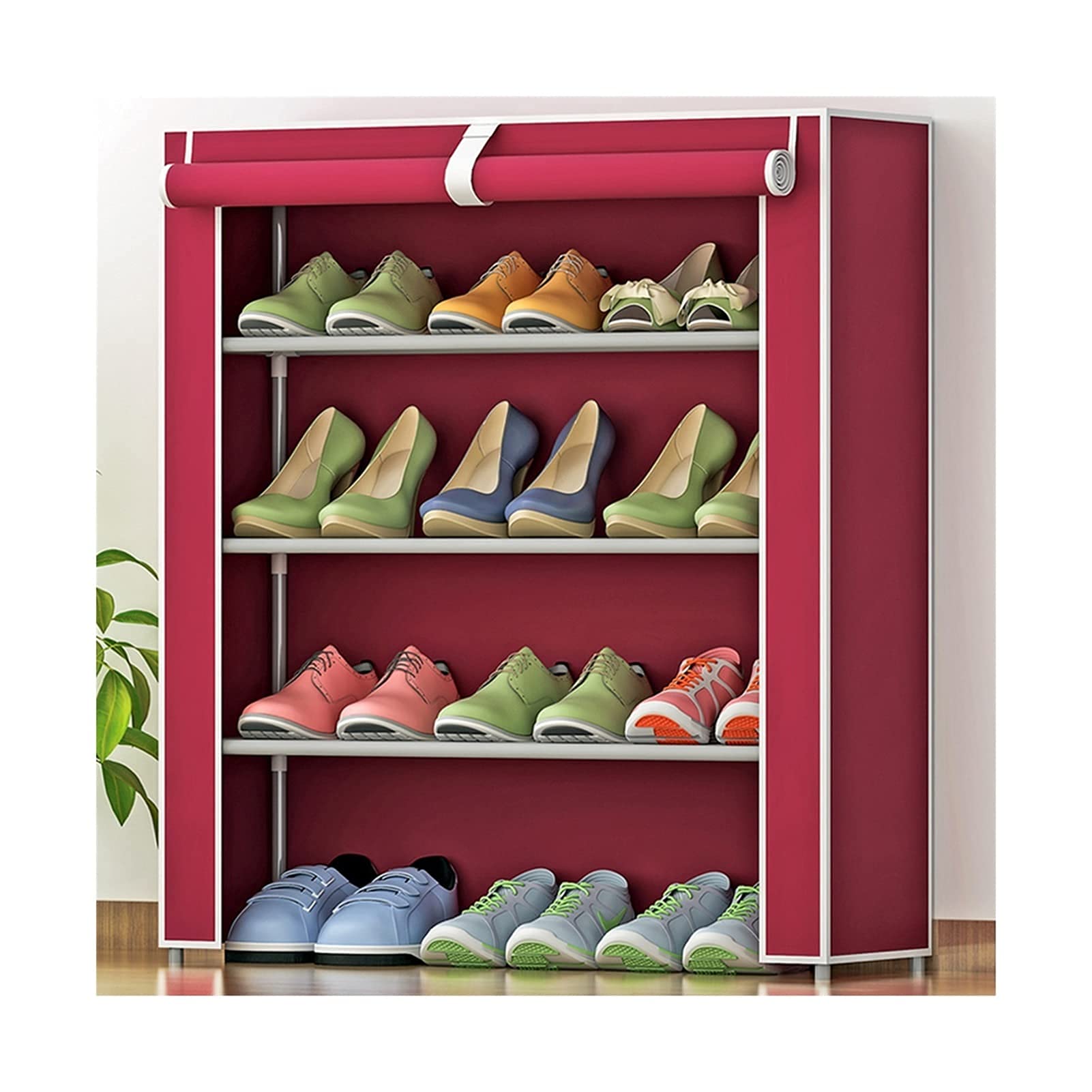 Étagère à chaussures à 4 niveaux avec housse en tissu non tissé portable pour entrée