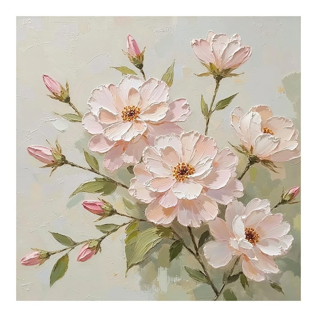 LCDIUDIU Unframed Pink Blooming Flowers Wall Art Oil Paintings Abstract Textured Hand Painted Canvas Painting Modern Plant Wall Decor Artwork for Living Room Dining Room Bedroom Office 50X50Cm(20X20