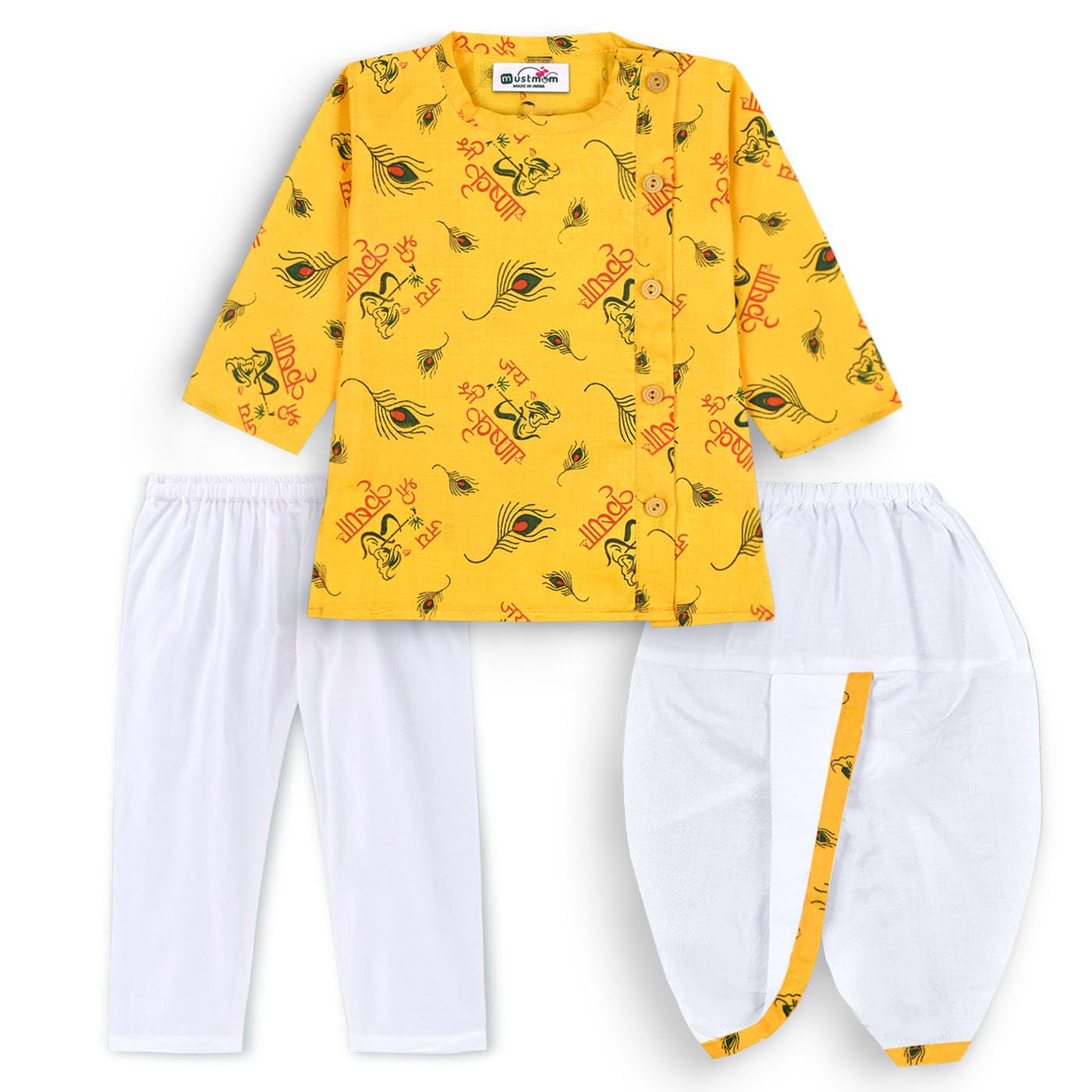Baby Krishna Dress for Janmashtami Costume Kurta Pajama and Dhoti Set Yellow|Krishna Dress Little Baby For Kids Boys Girls Janmashtami|Kanha Costume Infant