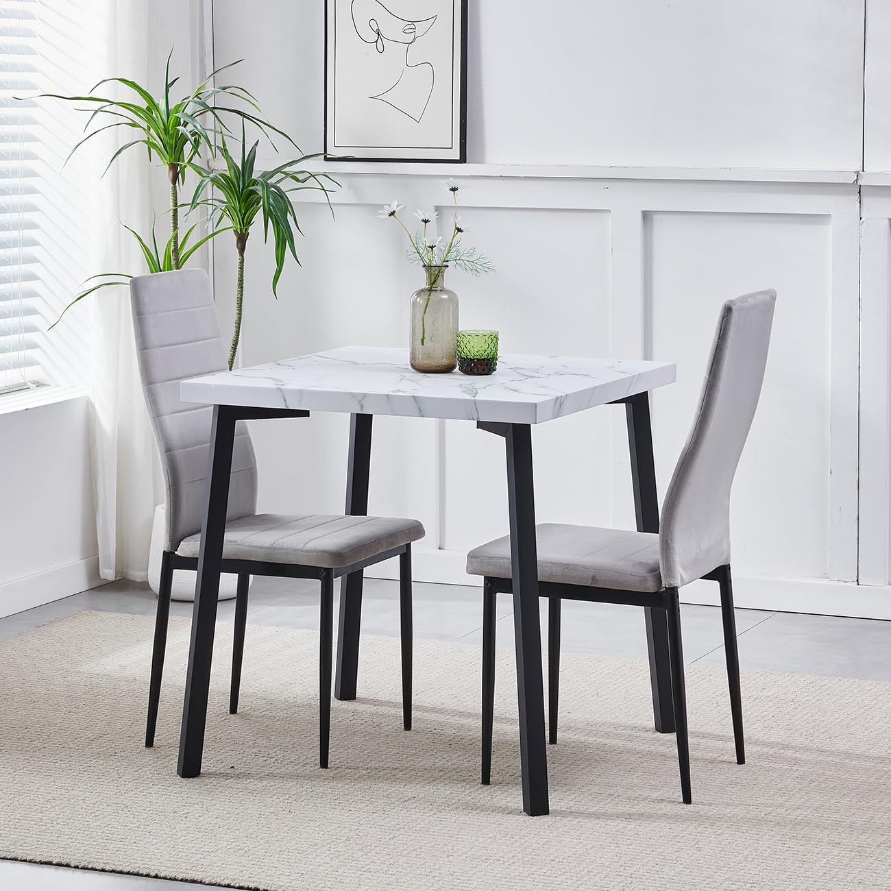 Redd Royal 75cm Square Wood Dining Table and Chairs Set of 2 for Small Compact Kitchen Diner — image 1