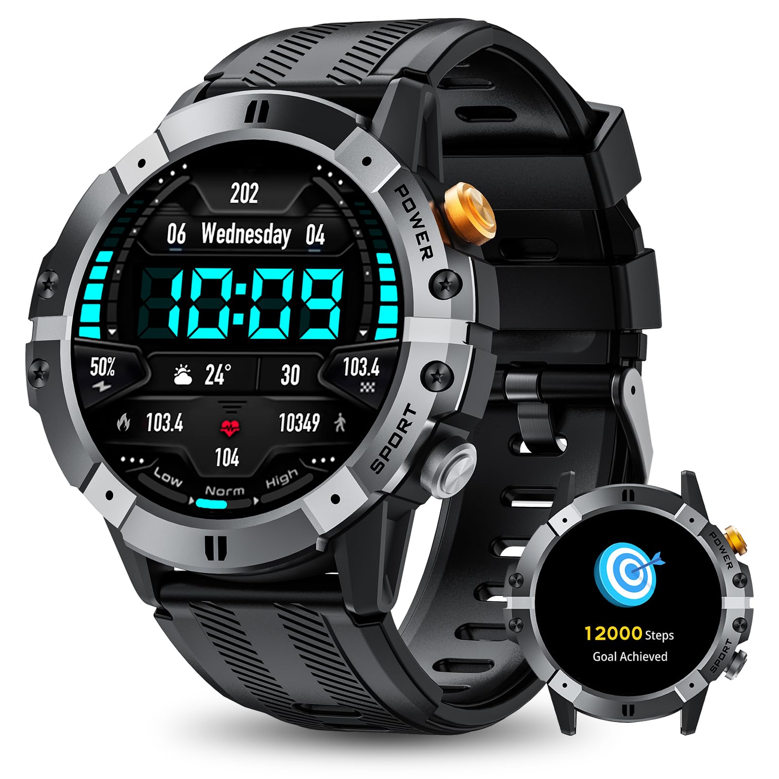 Military Smart Watches for Men, Fitness Tracker with GoMore Algorithm, Bluetooth Call,1ATM Waterproof,Heart Rate/SpO2/Sleep Monitor/124 Sports Modes,