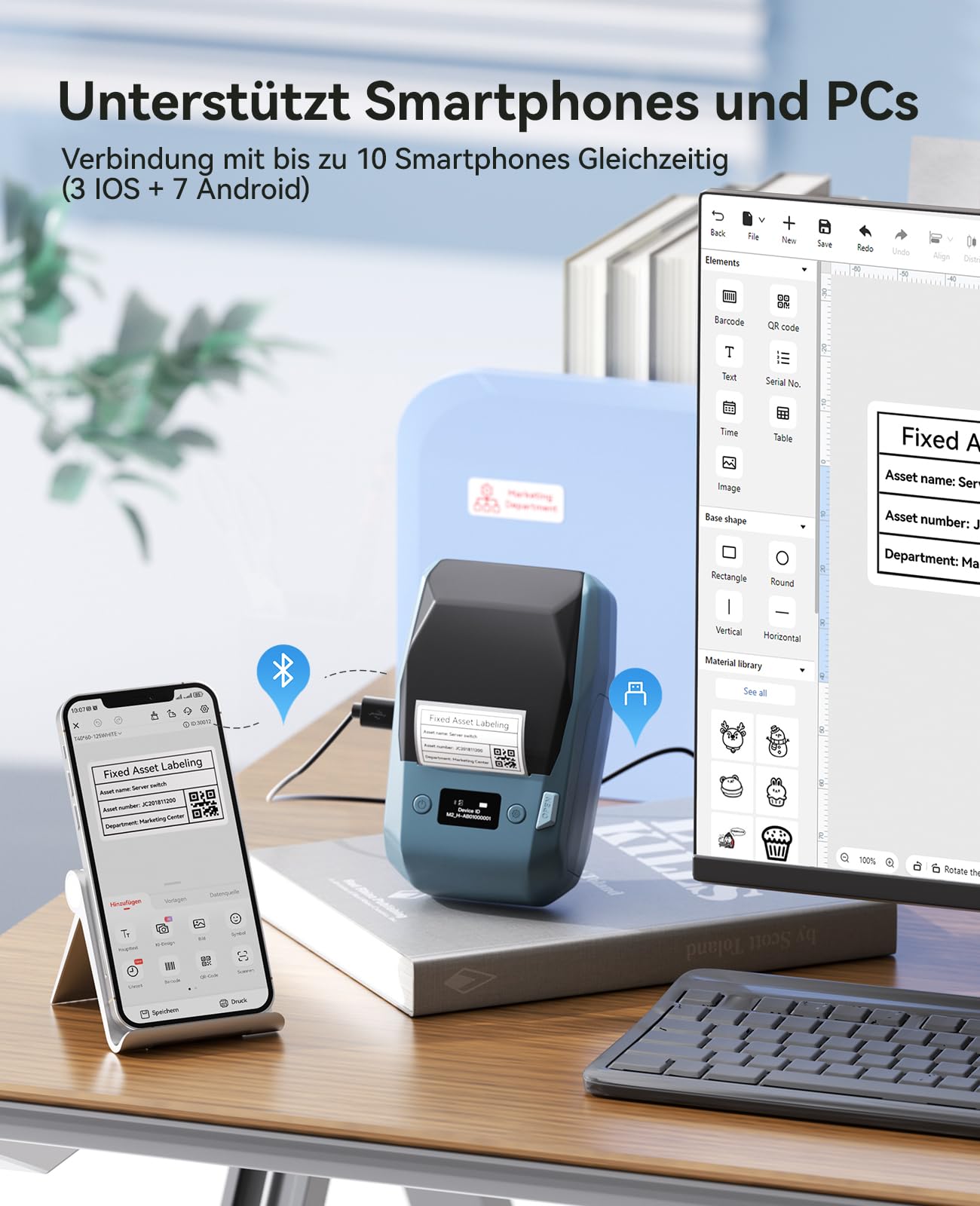 NIIMBOT M2 Etikettendrucker + Etiketten, unterstützt 8 bis 10 Jahre und -20 °C bis 100 °C kein Ausbleichen, für Zuhause, Büro, draußen, Arbeit