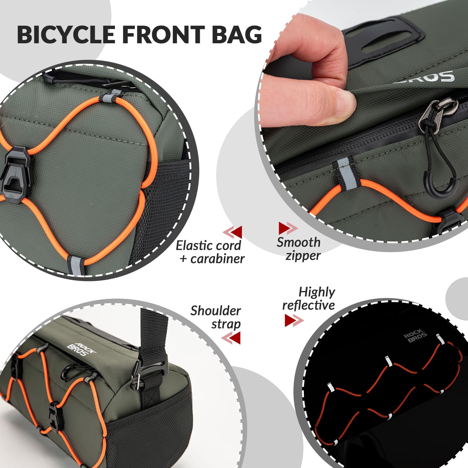 ROCKBROS Sacoche de Guidon Vélo 2L, Sac Vélo Avant avec Bandoulière, Pochette Avant Guidon, Accessoire Cyclisme pour VTT VTC Vélo Route Courese Gravel Univeselle, Vert Armé