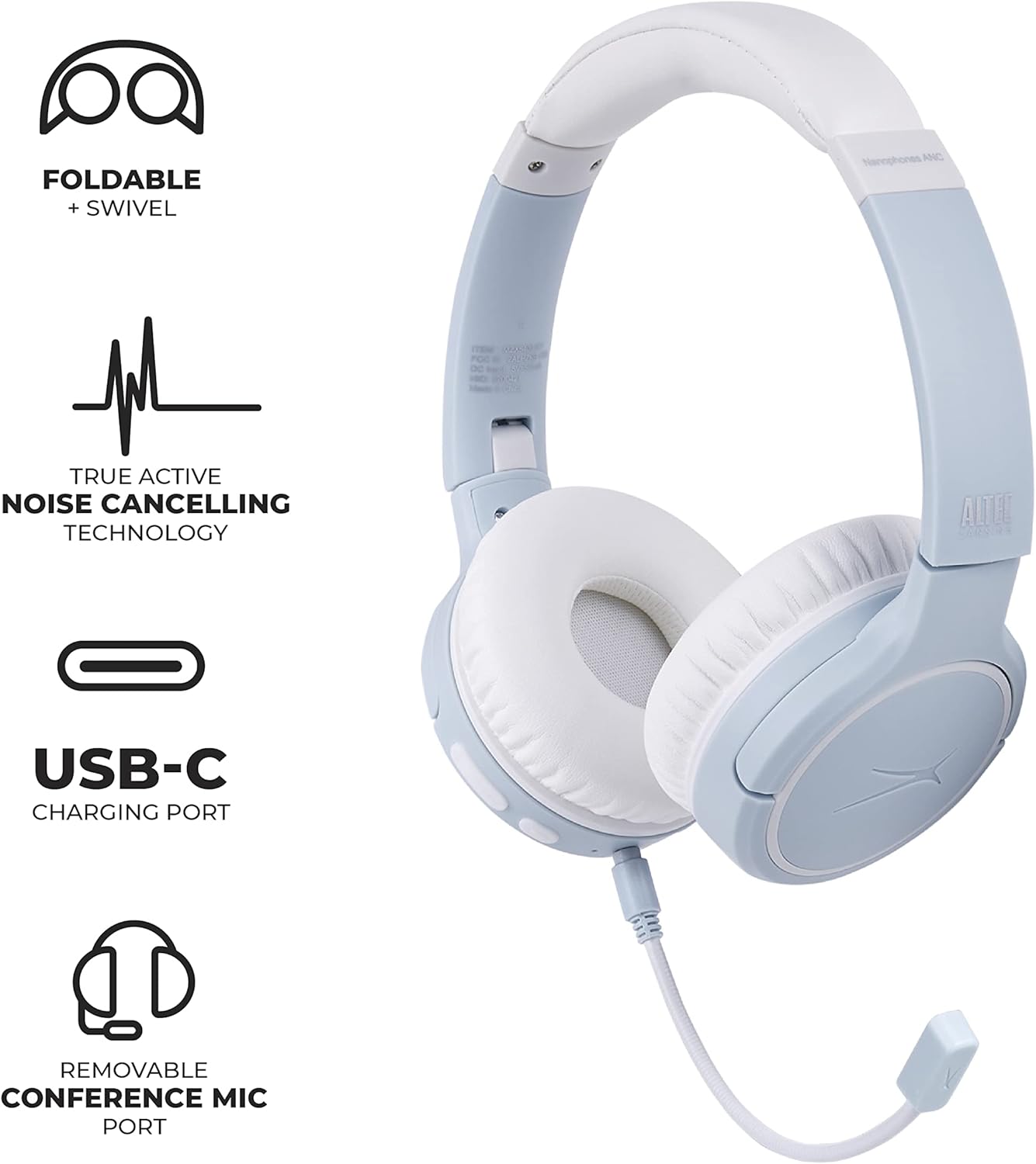 Altec Lansing Nanophones ANC headphones with detachable microphone attached