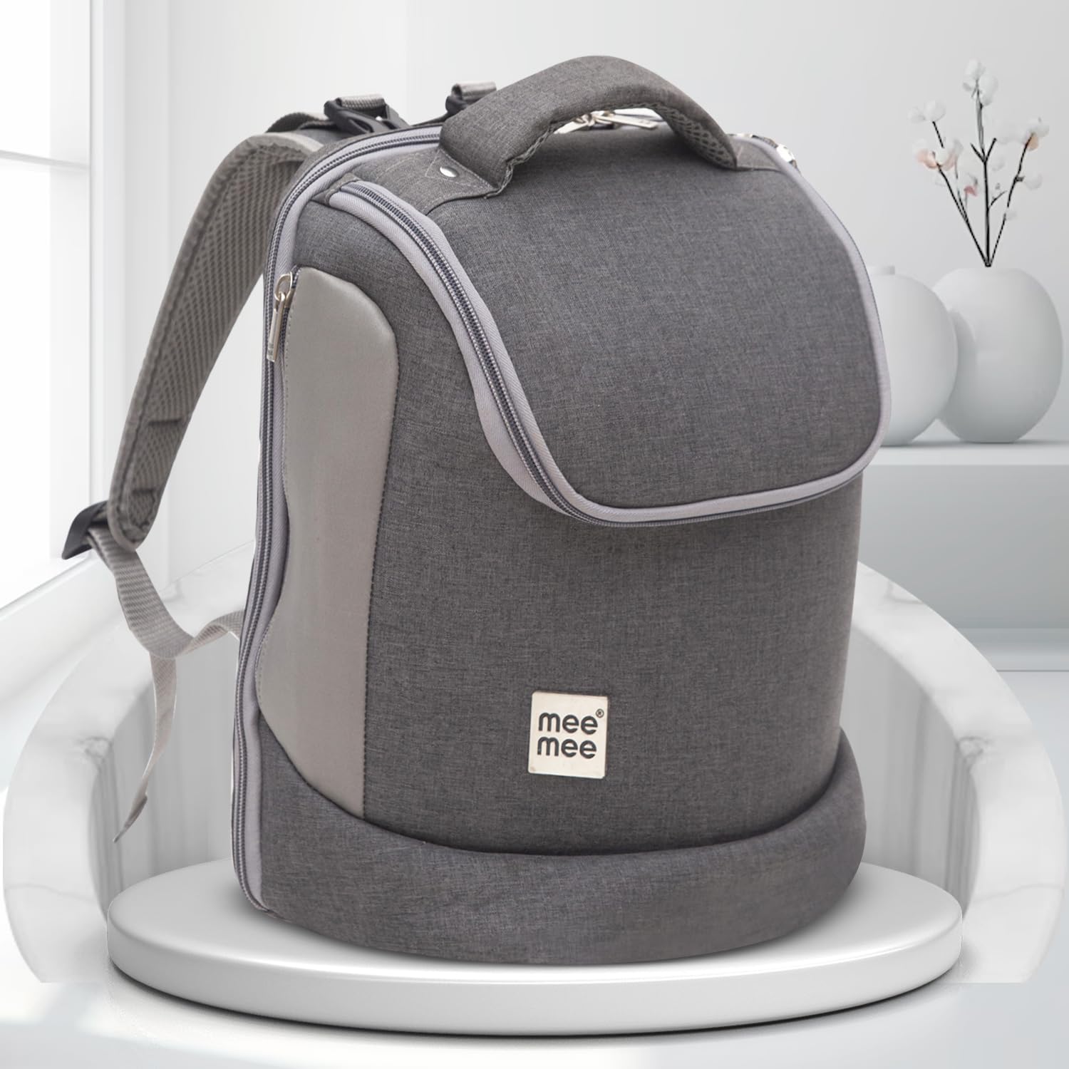 Mee Mee Nursing Diapers Bag | Adjustable Strap, Waterproof Travel BackPack | Spacious Mamas Bag With 2 Pockets for Keeping Baby Feeding Bottles & Diaper Changing Mat | Keep All Baby Essentials In 1 Bag (Grey)-image-32