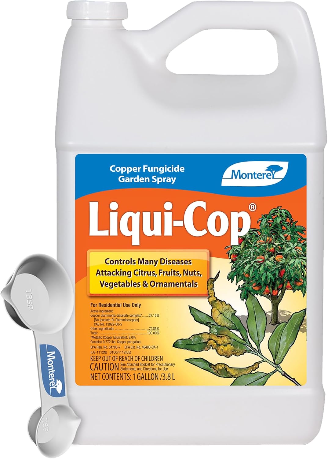 Monterey Liqui-Cop Bundled with Measuring Spoon - Copper Fungicide Garden Spray for Citrus and Fruit & Nut Trees - 1 Gallon