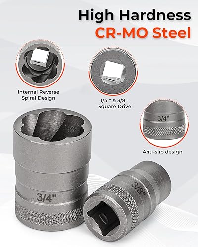 Miniatura 4 de Kit extractor de pernos, juego de 32 extractores de pernos fáciles de sacar, juego de extractores de pernos pelados para quitar pernos, tuercas y