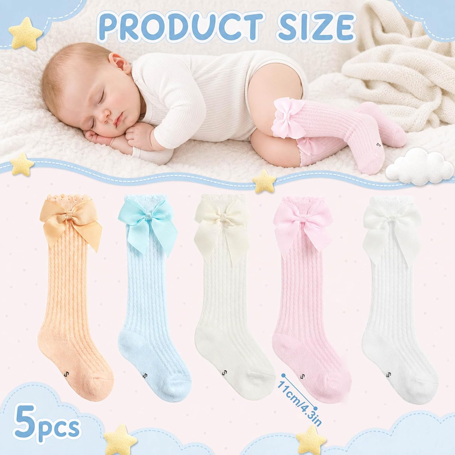 QYANGG 5 Pair Newborn Knee High Socks Girl, Soft Cotton Knee High Long Baby Socks, Newborn Socks for Girls Boys, Ideal for Daily Wear and Special Occasion Gifts