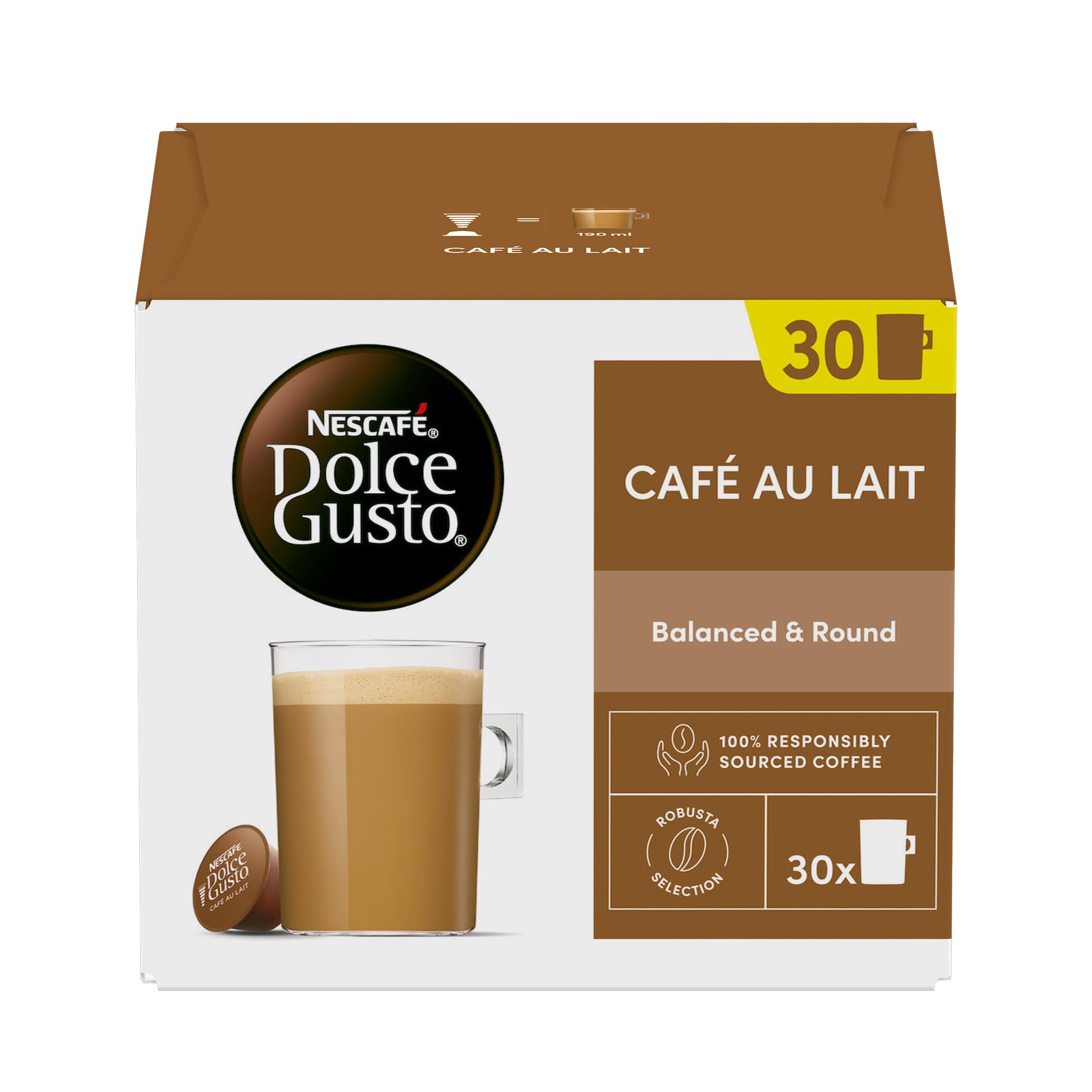 NESCAFÉ Dolce Gusto Café Au Lait Coffee Pods 30 Capsules (30 Servings)
