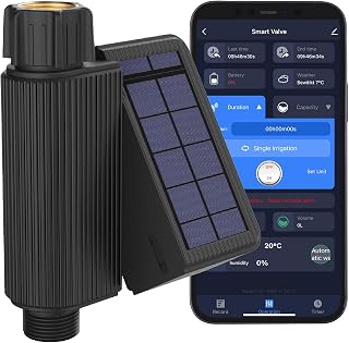 Royal Gardineer Bewässerungssystem WLAN: WLAN-Bewässerungscomputer, Solar, Wassermengenzähler, App, IP65 (Bewässerungscomputer Solarpanel, Solar Bewässerungssystem, Zähler)