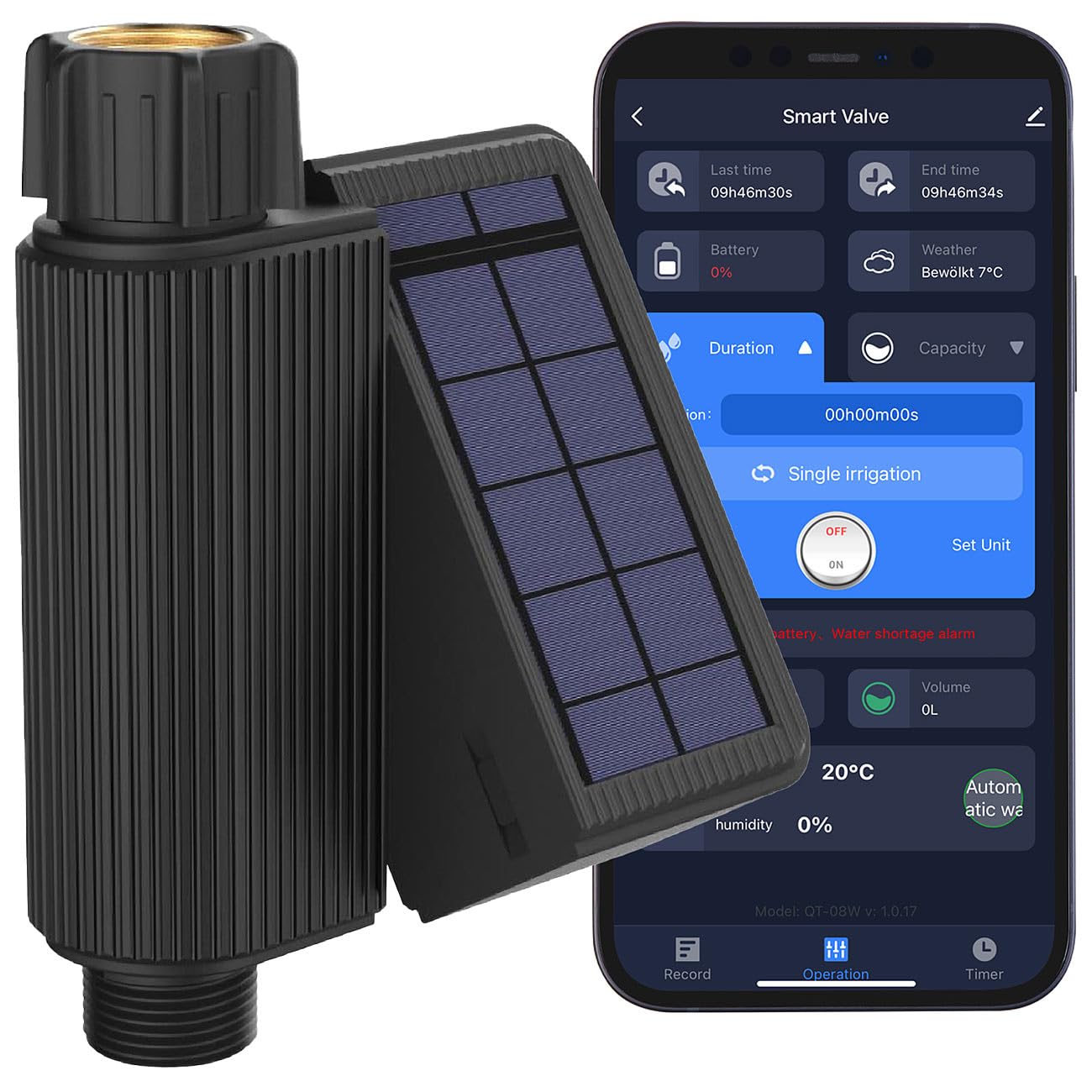 Royal Gardineer Solar Bewässerungssystem: WLAN-Bewässerungscomputer, Solar, Wassermengenzähler, App, IP65 (Bewässerung Computer Bluetooth, Bewässerungscomputer Solarpanel, Zähler)