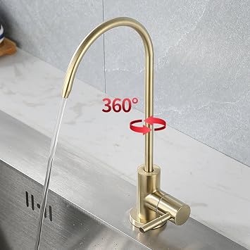 Reverse Osmosis Tap Drinking Water Filter Taps Kitchen Sink Cold Water Tap 360° Rotatable Stainless Steel 1/4,Brushed Gold