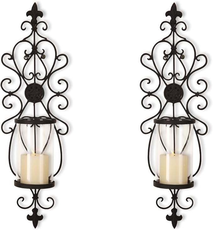 Asense Iron and Glass Scroll Candle Holder Sconce (Holds