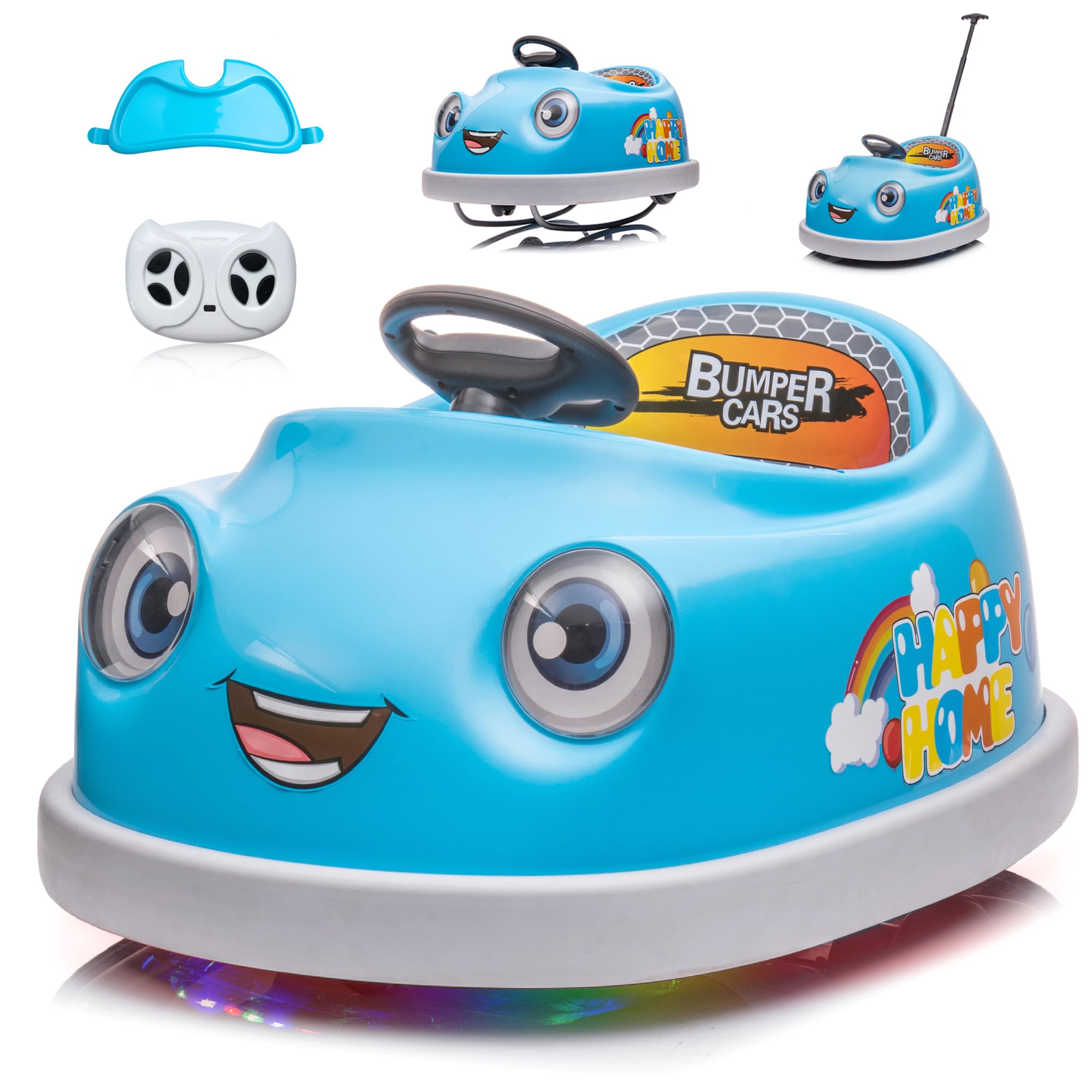 JoyRydz Dual Battery 12V Bumper Buddy Electric Bumper Cars for Toddlers 1-3, Remote Control Kids Bumper car, 1 2 3 4 Year Girls, Plate, Push Rod, Rocking Horse Gift 12-18 Months Baby Ride on Toys