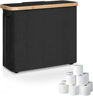 Toilet Paper Holder, Toilet Paper Holder, Toilet Paper Holder with Lid, View Window, Toilet Roll Organizer, Toilet Paper Holder for 8-12 Rolls of Toilet Paper (Black)