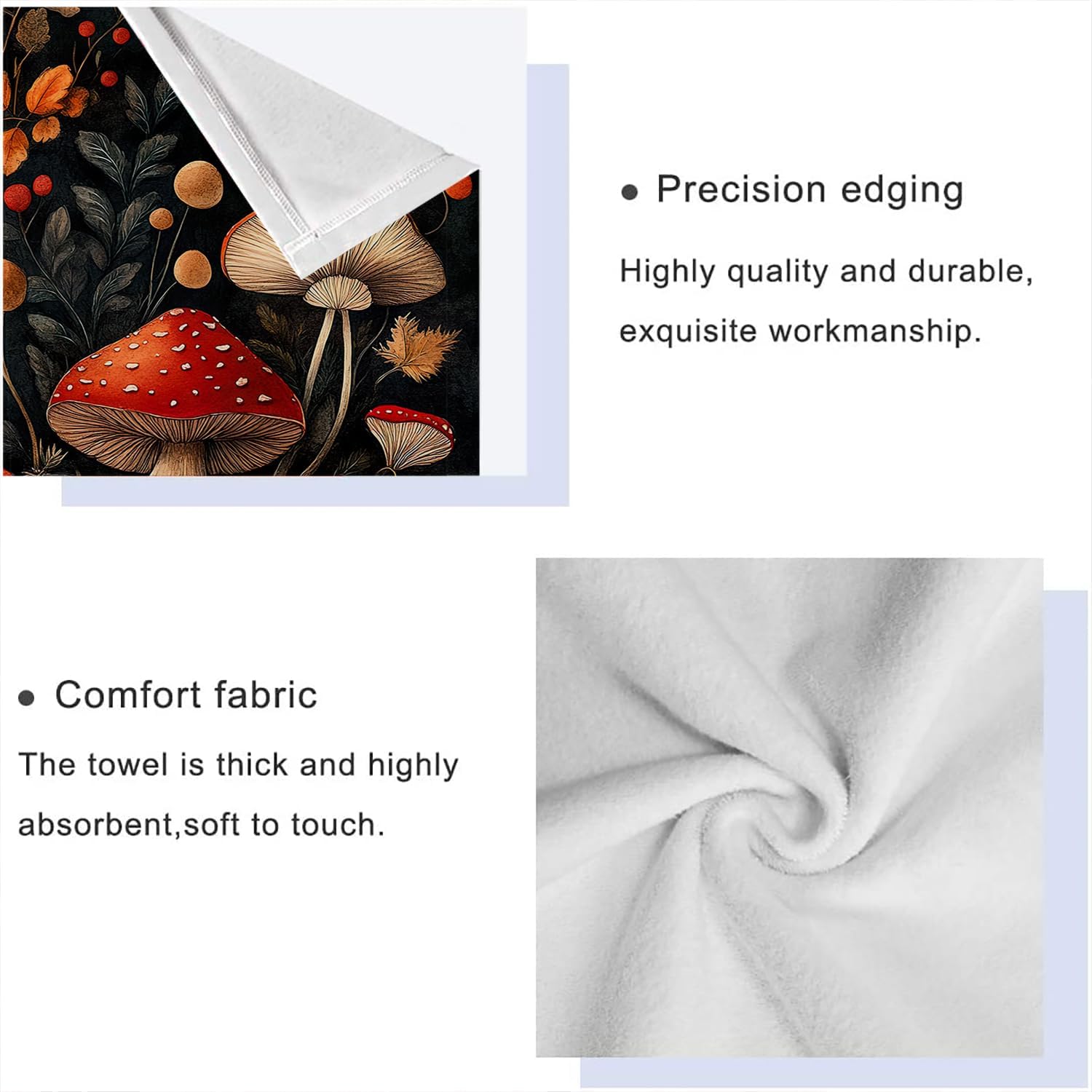 Mushroom Hand Towel Set of 2 Dark Vintage Plant Forest Countryside Absorbent Bath Towels Soft Breathable Bathroom Towel for Kitchen Hotel Spa Decor Gift 14x28 inch - Image 3