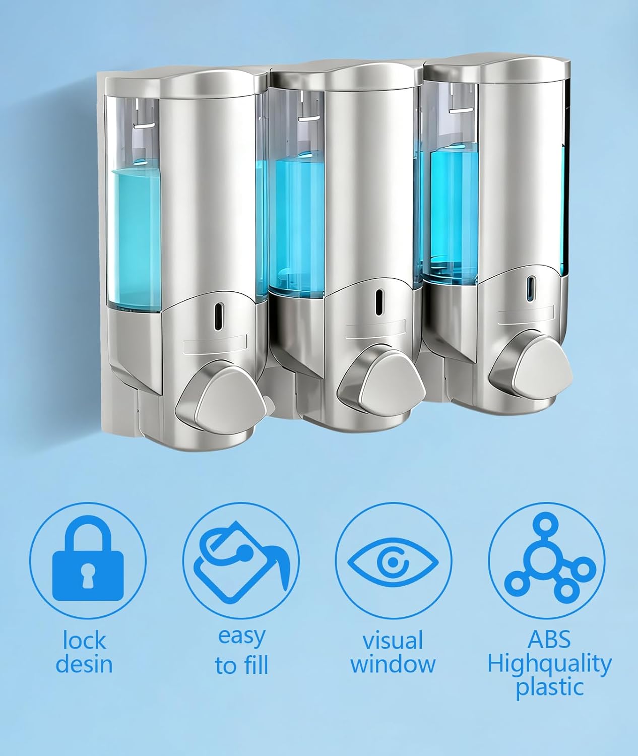 Shampoo and Conditioner Dispenser Wall Mounted - Adhesive Wall Mount Soap & Shampoo Organizer with Leakproof Pumps - Space Saving Bathroom Storage (16oz) -Silver