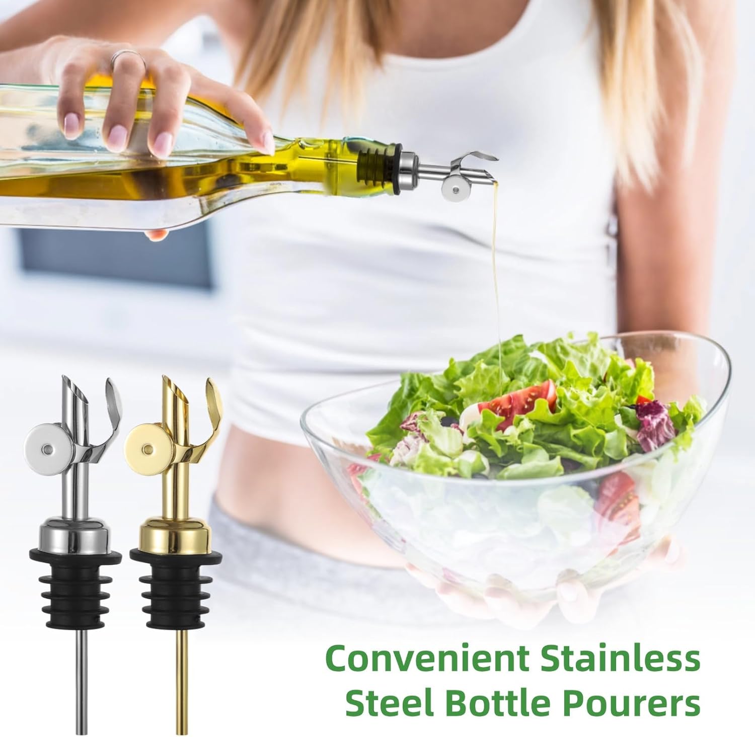 12-Pack Stainless Steel Bottle Pourers With Silicone Seals, Automatic Olive Oil Spout For Kitchen And Bar