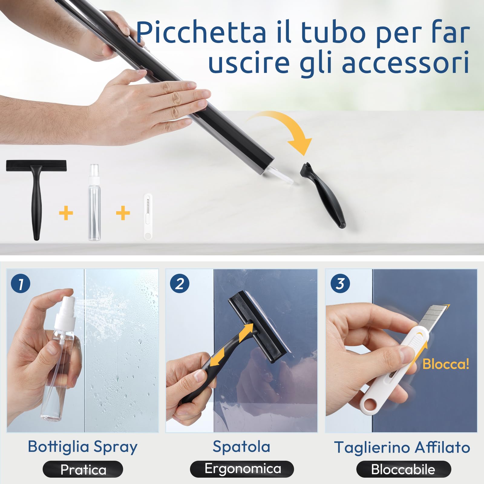rabbitgoo Pellicola Specchio per Vetri Finestre Privacy con Kit di Installazione, Adesivo Statico, Pellicola Specchio Anti Sole Anti UV Controllo del Calore per Casa Ufficio, 90x400cm, Nero Argento