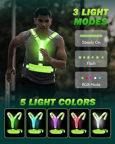 Miniatura 3 de LED Reflective Running Vest with Phone Holder, Rechargeable 5 Colors Light Up Running Lights for Runners High Visibility Night Safety Gear,