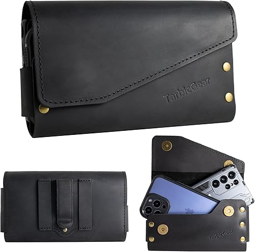 Miniatura 10 de Funda de cuero doble para teléfono para dos teléfonos, funda de teléfono doble para hombre, cinturón con clip para cinturón para iPhone 16 Pro Max,