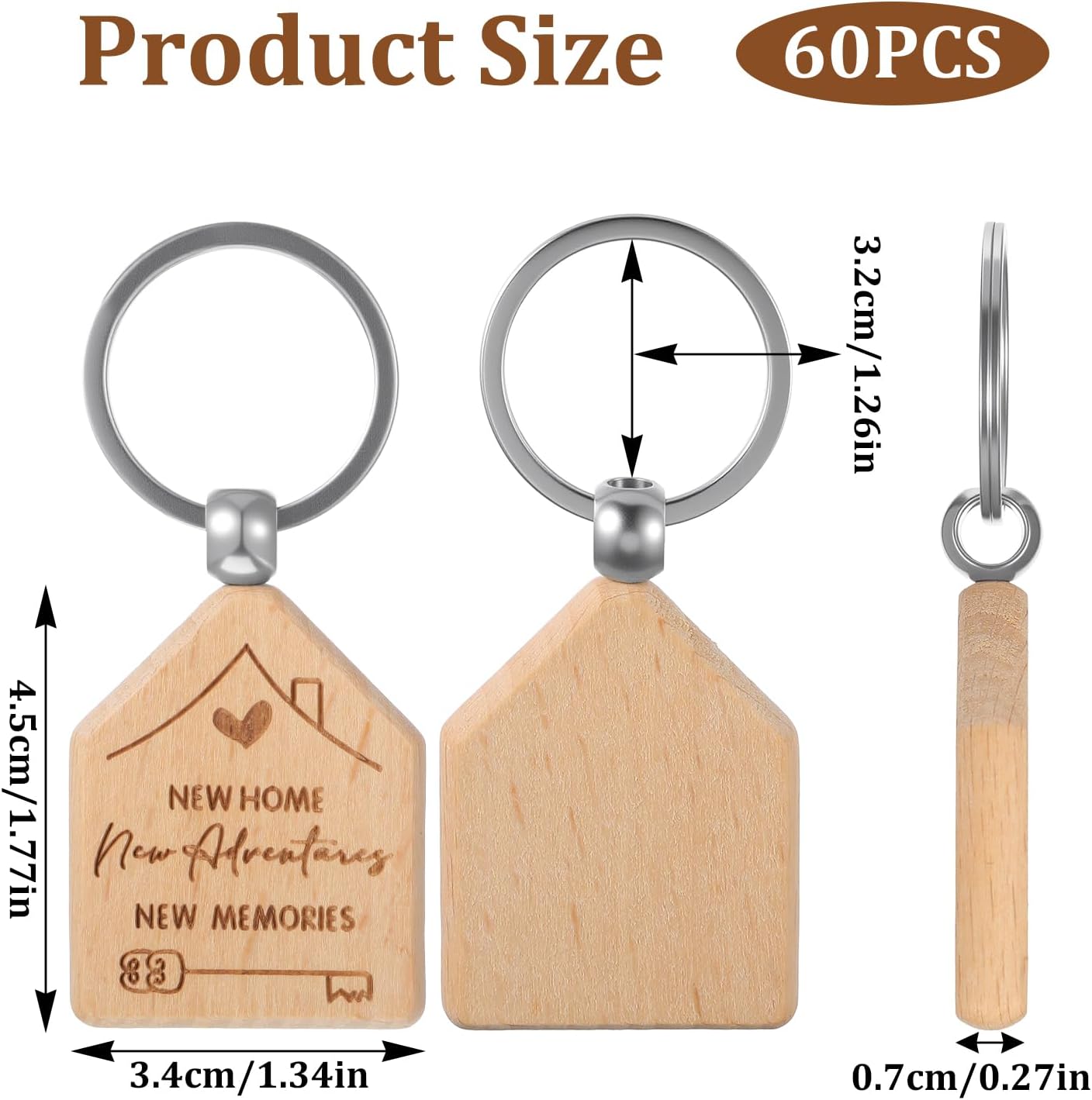 60 Pcs Welcome Home Keychain Bulk, New Homeowner Gifts - Engraved Wooden House Shaped Keychains with Key Rings for Real Estate Agents, Clients, Family, and Customers