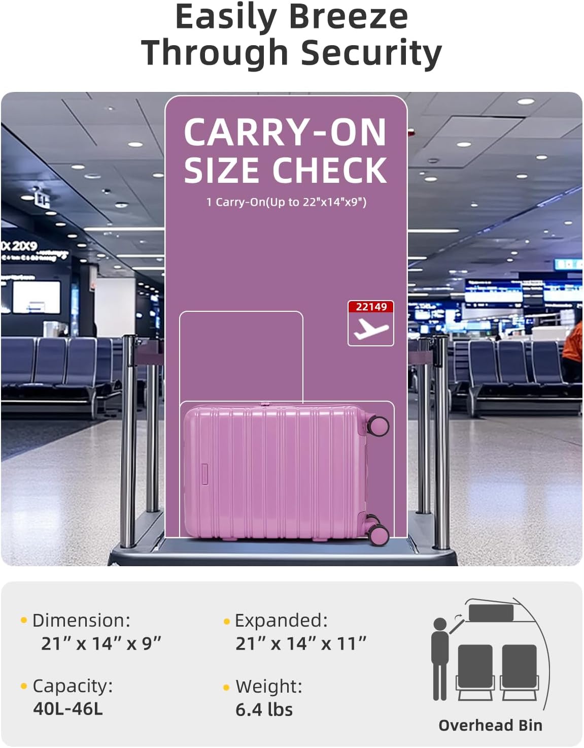 LARVENDER Carry On Luggage 22x14x9 Airline Approved, 20 Inch Expandable PC+ABS Hardside Suitcase Carry On Luggage with Spinner Wheels TSA Lock for Women Men (Berry)