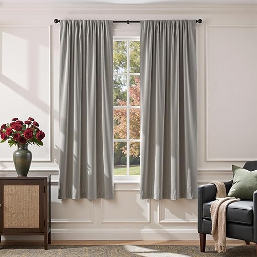 Miniatura 50 de Lazzzyt Cortinas de terciopelo para sala de estar gris, juego de 2 paneles de lujo suaves, cortinas con aislamiento térmico de 96 pulgadas de largo,