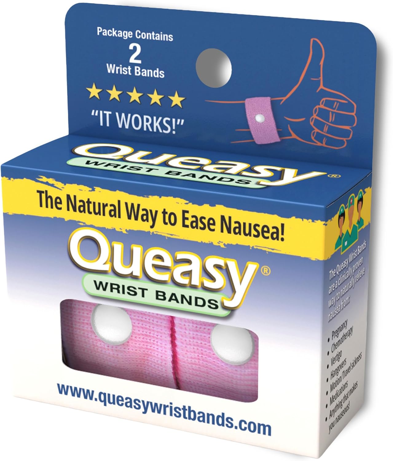 Three Lollies Queasy Anti-Nausea Wristbands – Nausea & Vomiting Relief from Morning Sickness, Motion Sickness, Migraine - Clinically Tested - Acupressure Wristband - 1 Count (2 Wristbands) – Pink