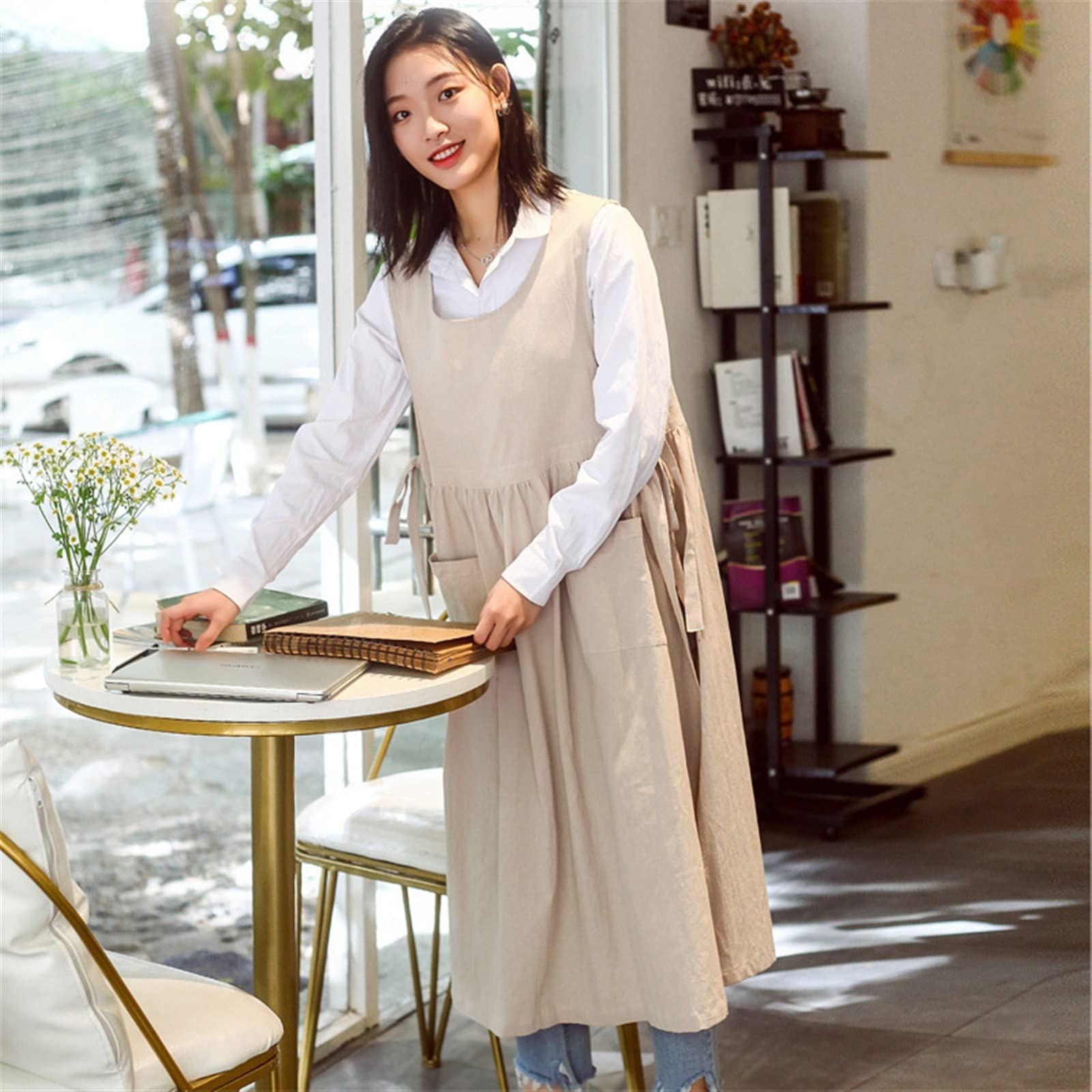 Moda Prosty bawełniany fartuch Strona główna Pieczenie w kuchni Kwiat Art Wzmocnienie paznokci Duży fartuch roboczy Fartuchy (Color : Army green, Size : 56cmX110cm)