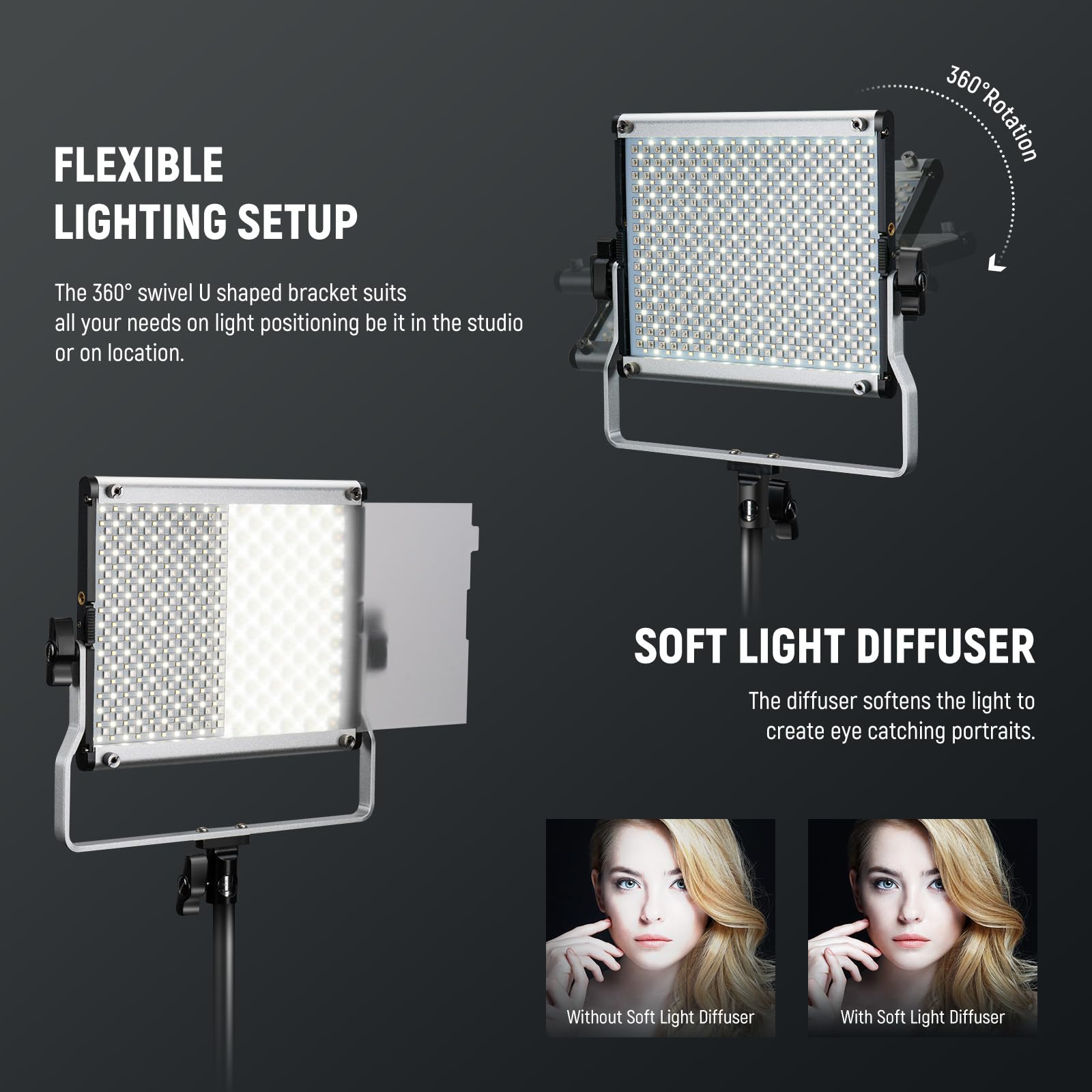 NEEWER Luce video da studio a LED RGB aggiornata con supporto per treppiede, controllo app 50 W 7000 Lx CRI97+ 3200-5600 K dimmerabile pannello kit di illuminazione per lo streaming di giochi e