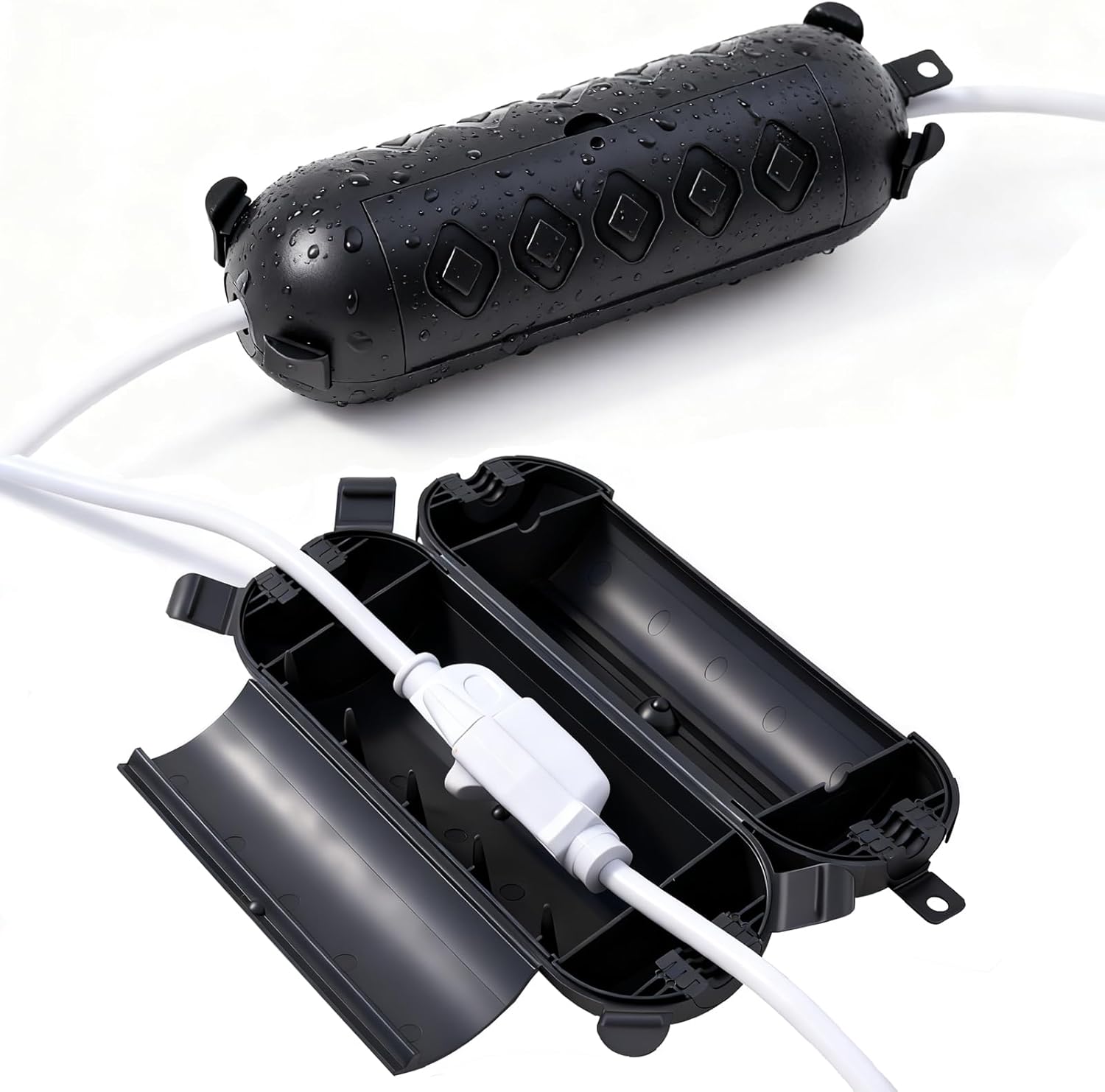 2 Pack Black Outdoor Extension Cord Cover IP44 Waterproof, Weather-Resistant Electric Cord Cover, Outdoor Plug and Holiday Lights Protector for Halloween, Christmas